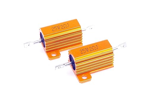 Resistor de carcasa de aluminio electrónico de 25 W, 2 ohmios y 5% bobinado de alambre dorado (paquete de 2)
