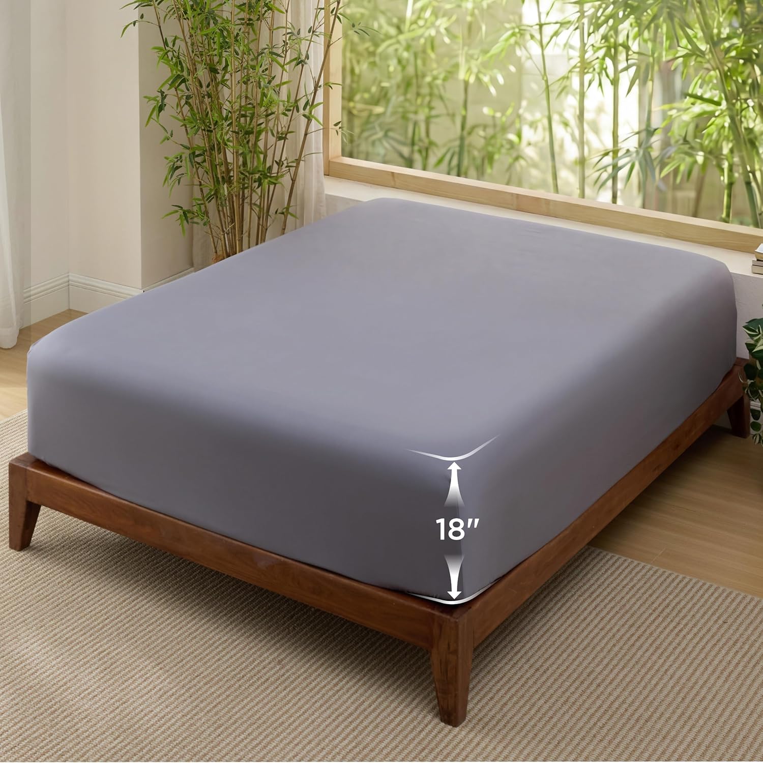 Bedsure Fitted Sheet Full, 100% Rayon Derived from Bamboo, Breathable & Soft, Cooling Bottom Sheet for Hot Sleepers, Deep Pocket Up to 18", with 4 Elastic Corner Straps, Grey