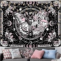 Fungarth Skeleton Butterfly Tapestry Pink Skull Mushroom Hippie Plants Wall Hanging Bedroom Dorm Aesthetic 48x36"