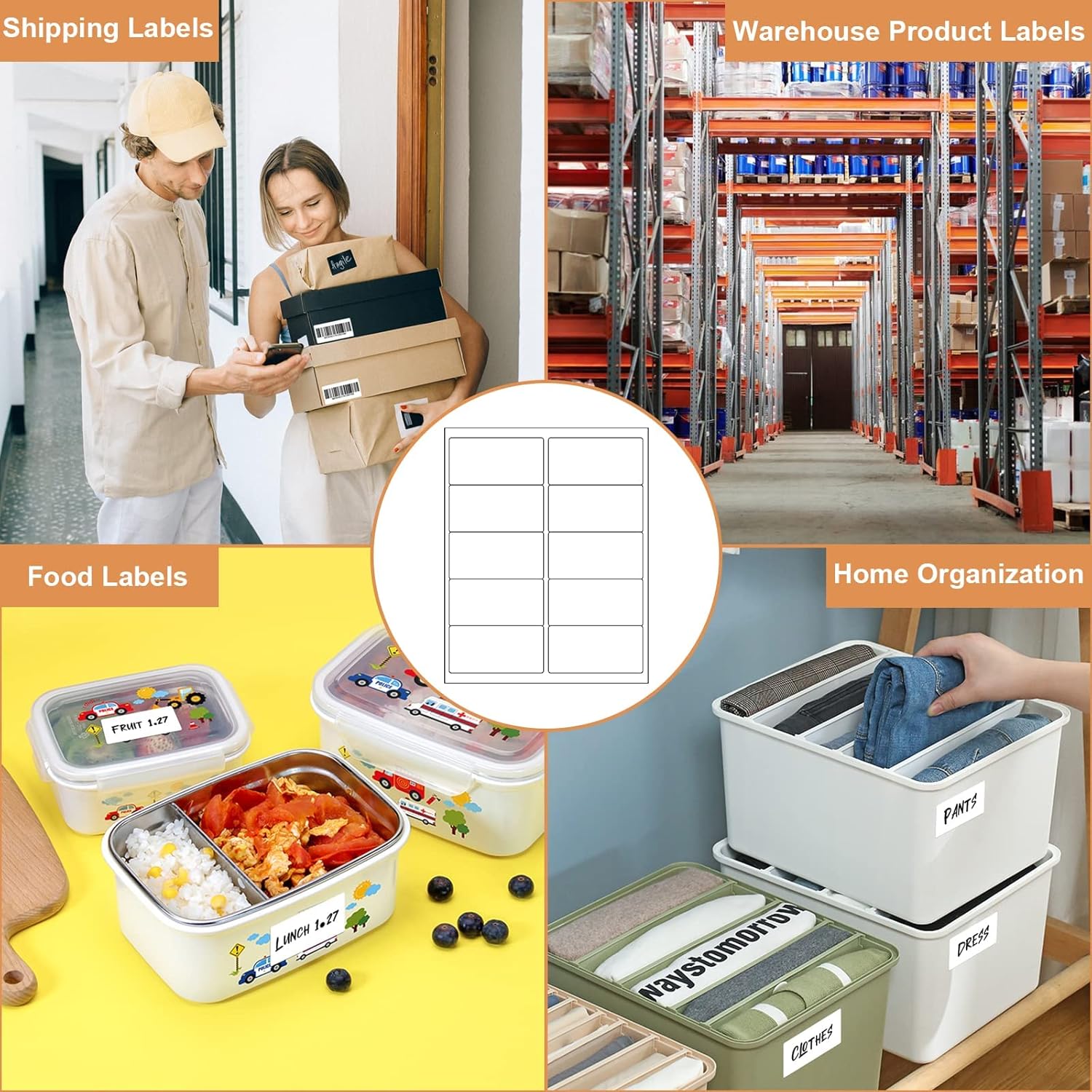 10up 500 Sheets Sticker Labels Compatible Laser/Ink Jet Shipping Labels, 2" X 4" Labels for Shipping/Mailing (5000 Labels)