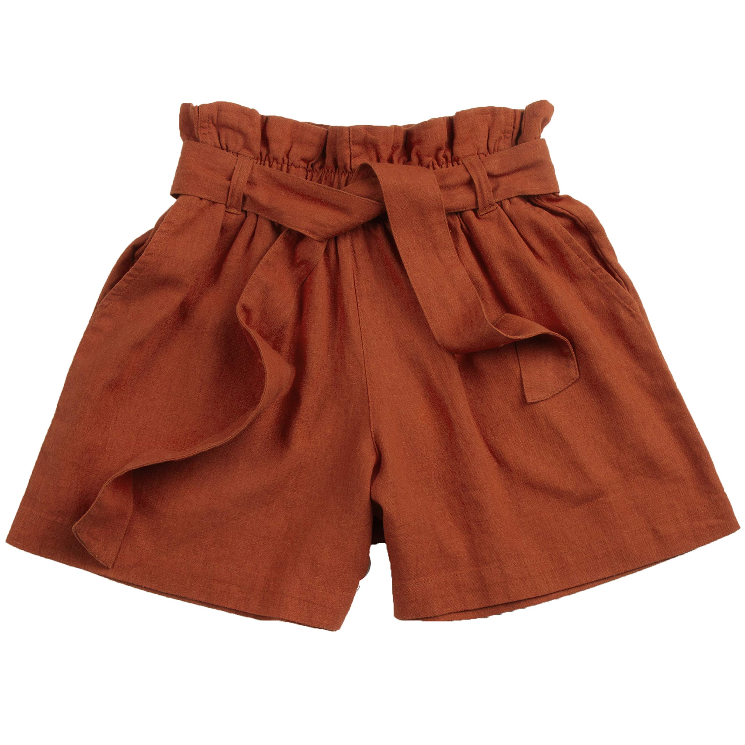 Metzuyan Womens Linen High Paperbag Waist Shorts Rust Size 12