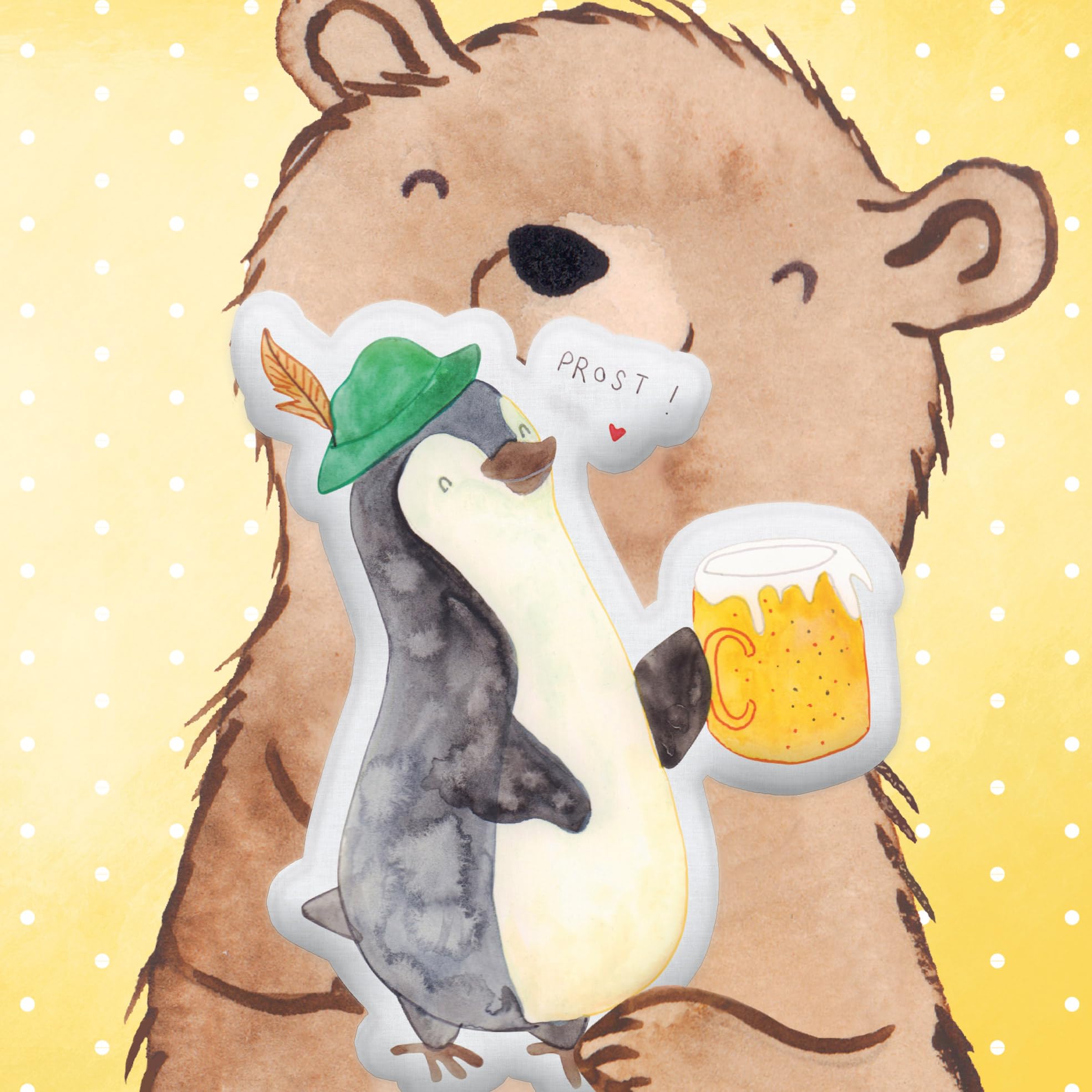 Mr. & Mrs. Panda Personalisiertes Kissen Kuscheltier Pinguin Bier 25 cm - Personalisierte Geschenke, Beschwippst, Mit Namen, Plüschkissen Personalisiert, Geschenk Kind, Gravur, Oktoberfest, Feierabend
