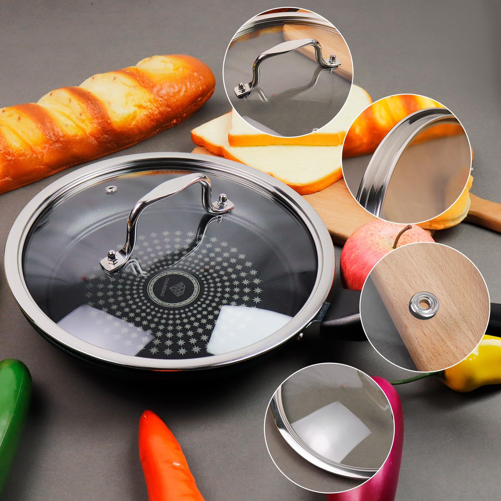 Topfdeckel aus gehärtetem Glas für Bratpfanne, Bratpfanne, Bratpfanne, passend für Kochgeschirr mit 25,4 cm Durchmesser, vollständig montierte gehärtete Ersatzabdeckung mit Haltergriff,