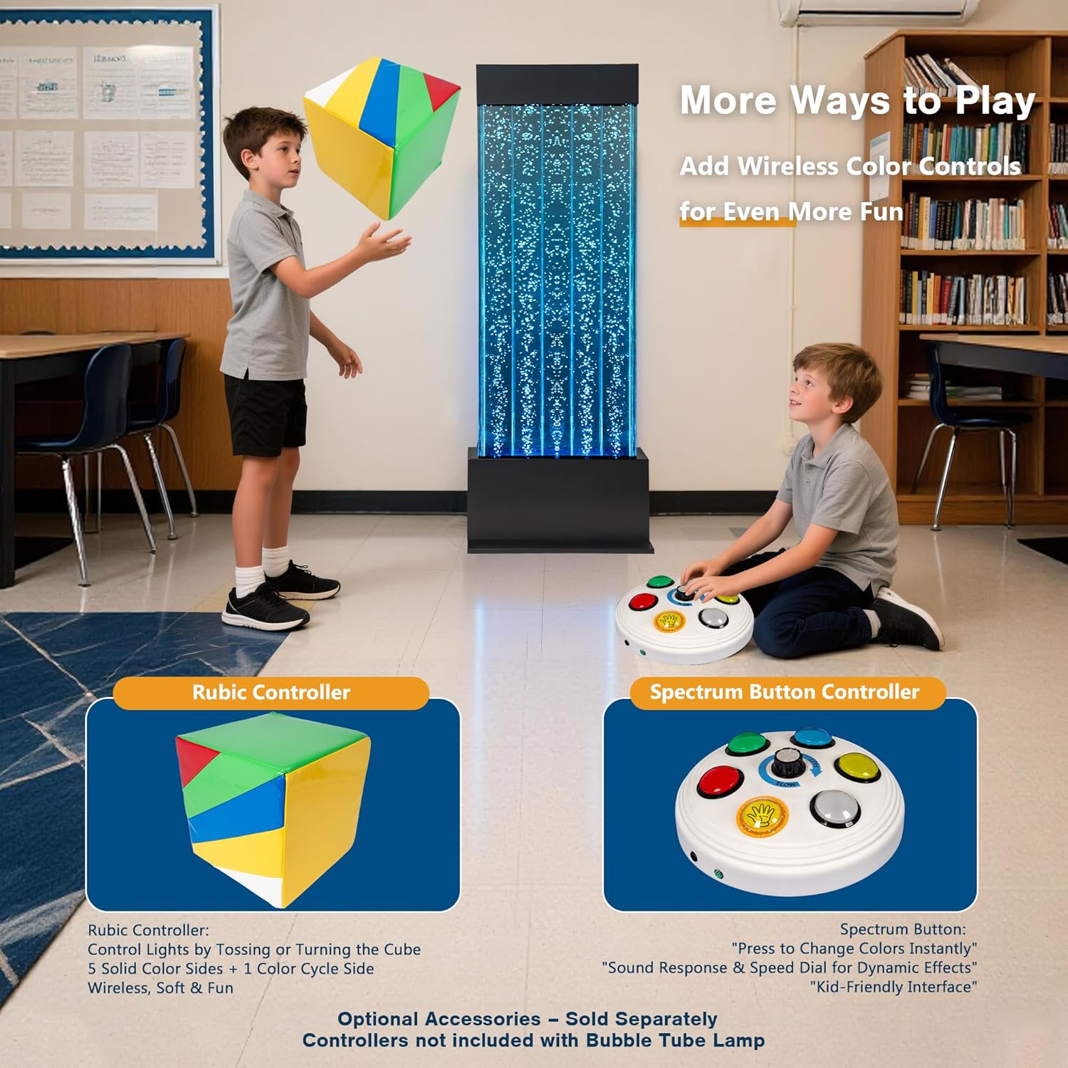 47" Floor-Standing Bubble Wall – LED Sensory Fountain with Color-Changing Water Panel, Remote & App Control for Sensory Rooms, Schools & Home