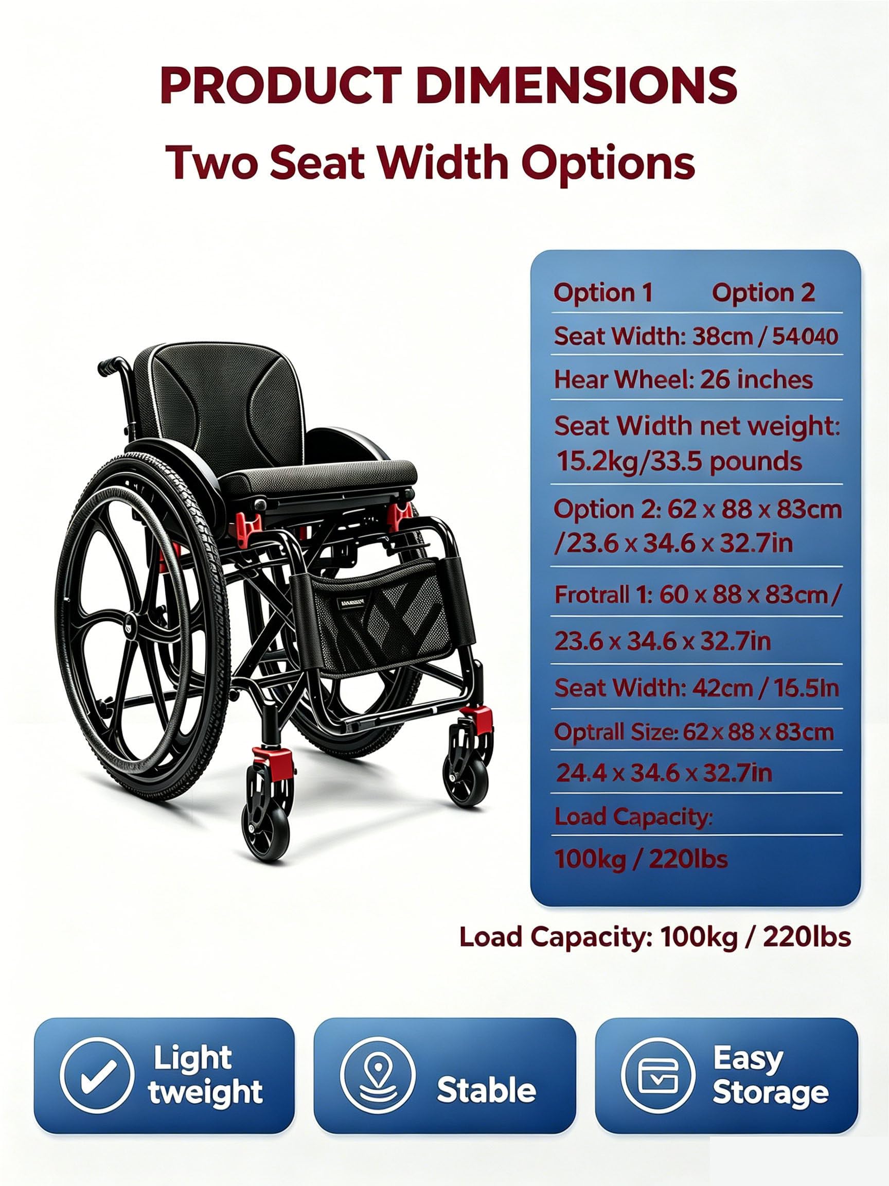 Składany sportowy wózek transportowy Black-W42cm