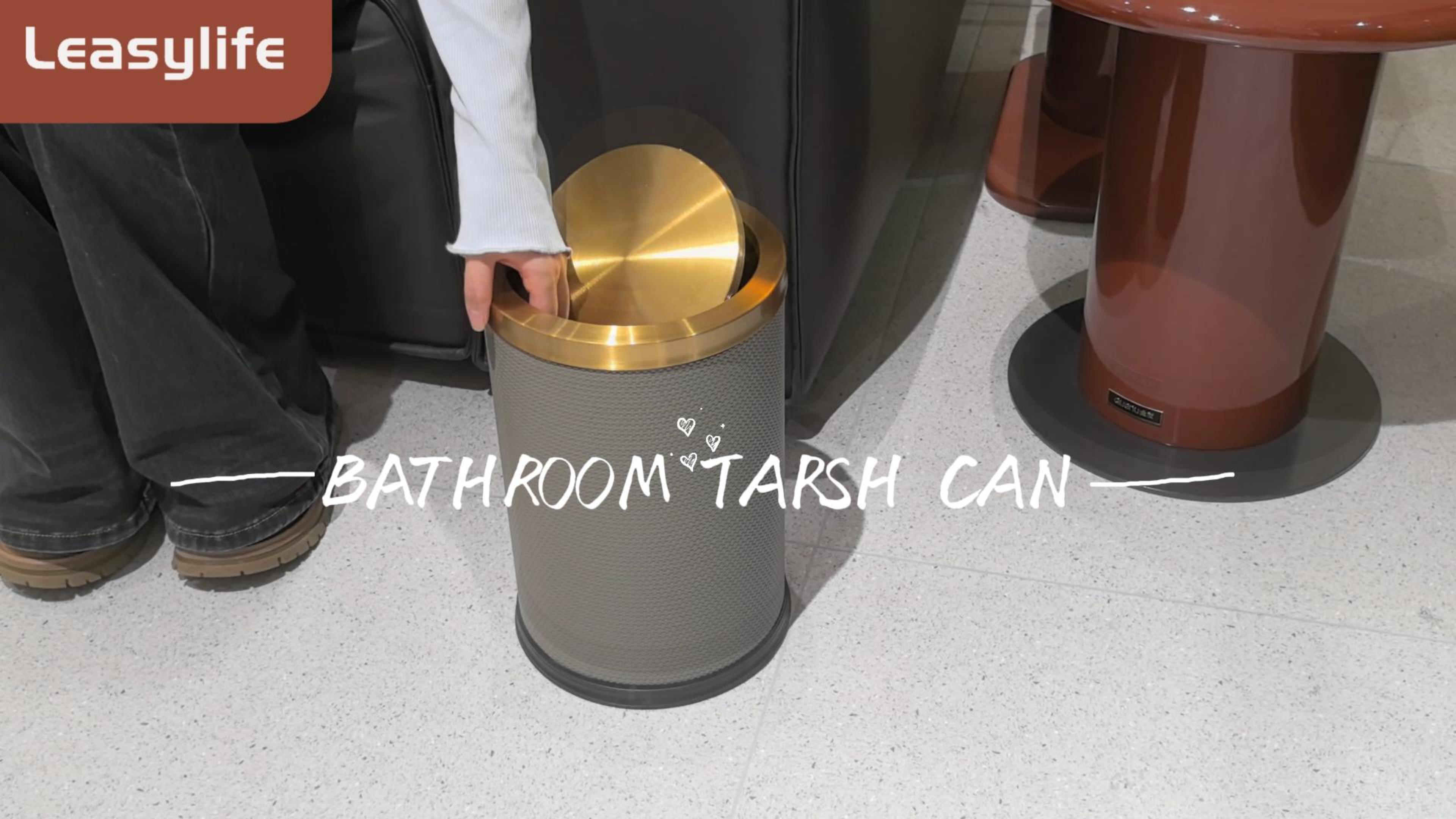 Image of 9L /2.3GAL Bathroom Trash Cans Gold,Brush Brass Trash Can with Lid,Gold Trash Can for Bathroom,Bedroom, Powder Room,Office,Laundry Room (9L-Gery)
