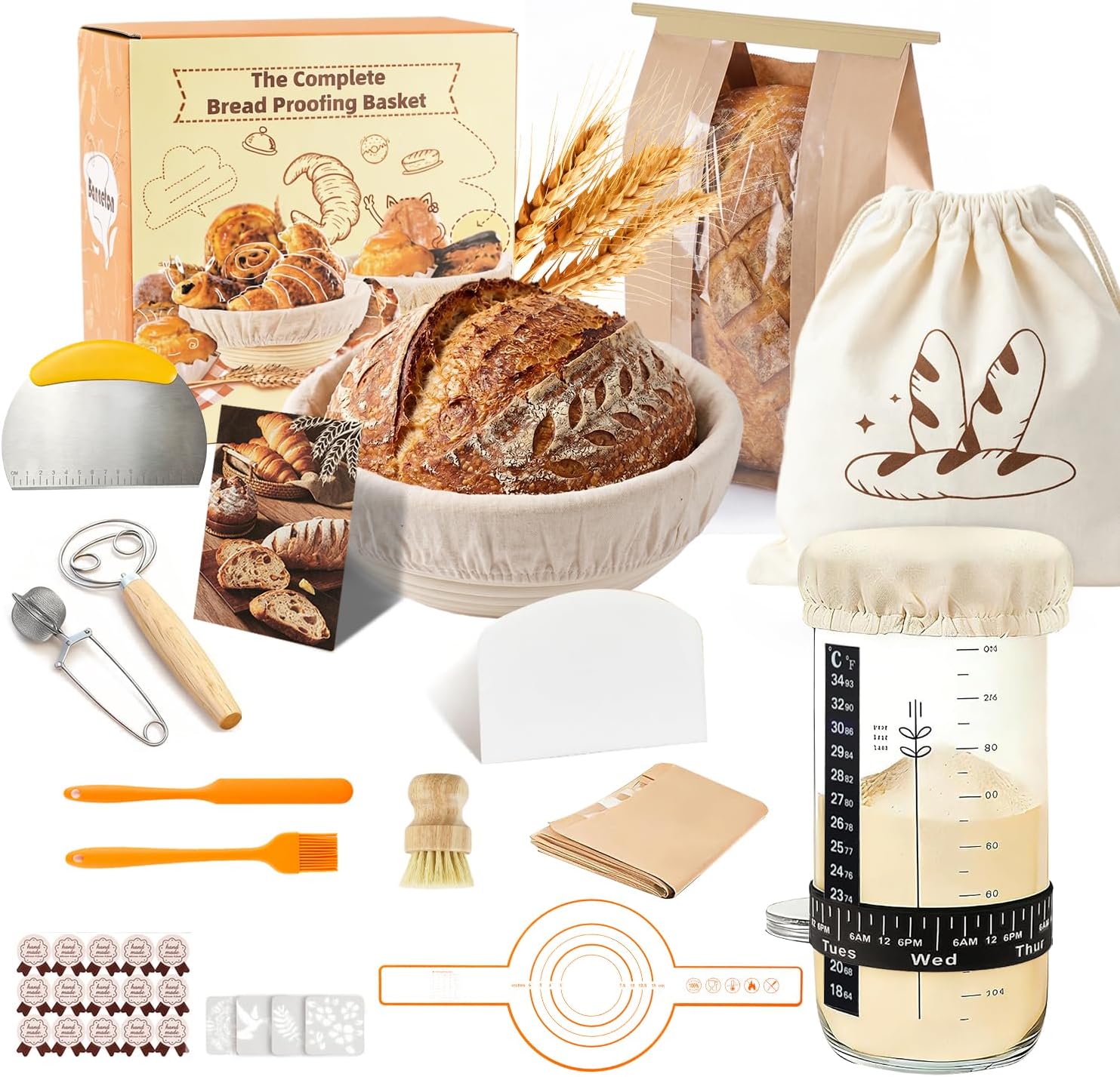 Sourdough Starter Kit with 24oz Jar & Cotton Proofing Basket