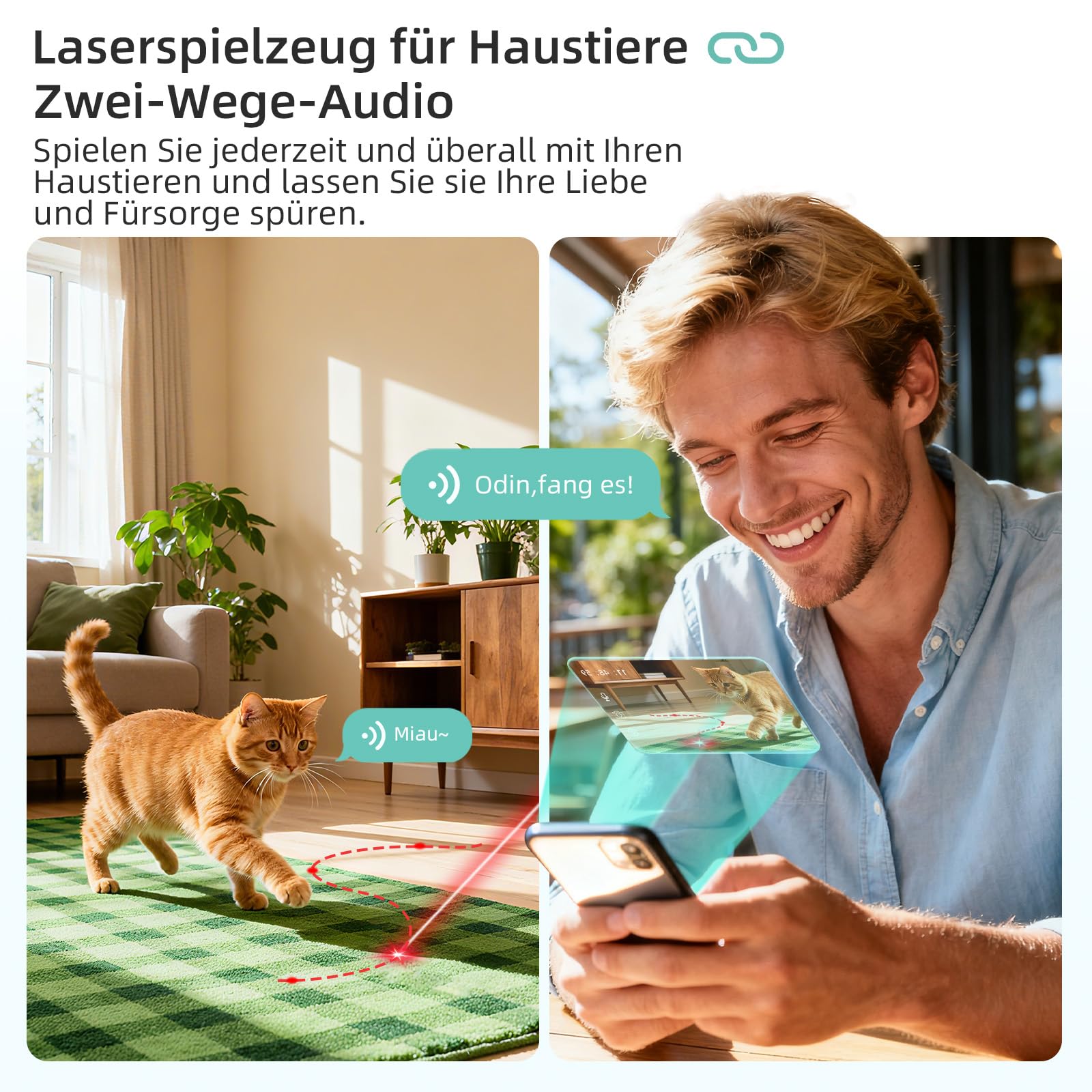 ASFSKY Katzen Kamera Pet Camera with App, Haustierkamera mit App Katzenkamera Heimtierkameras mit Auto-Tracking, Physische Abdeckung für Datenschutz, Bewegungsmelder, Nachtsicht, Audio