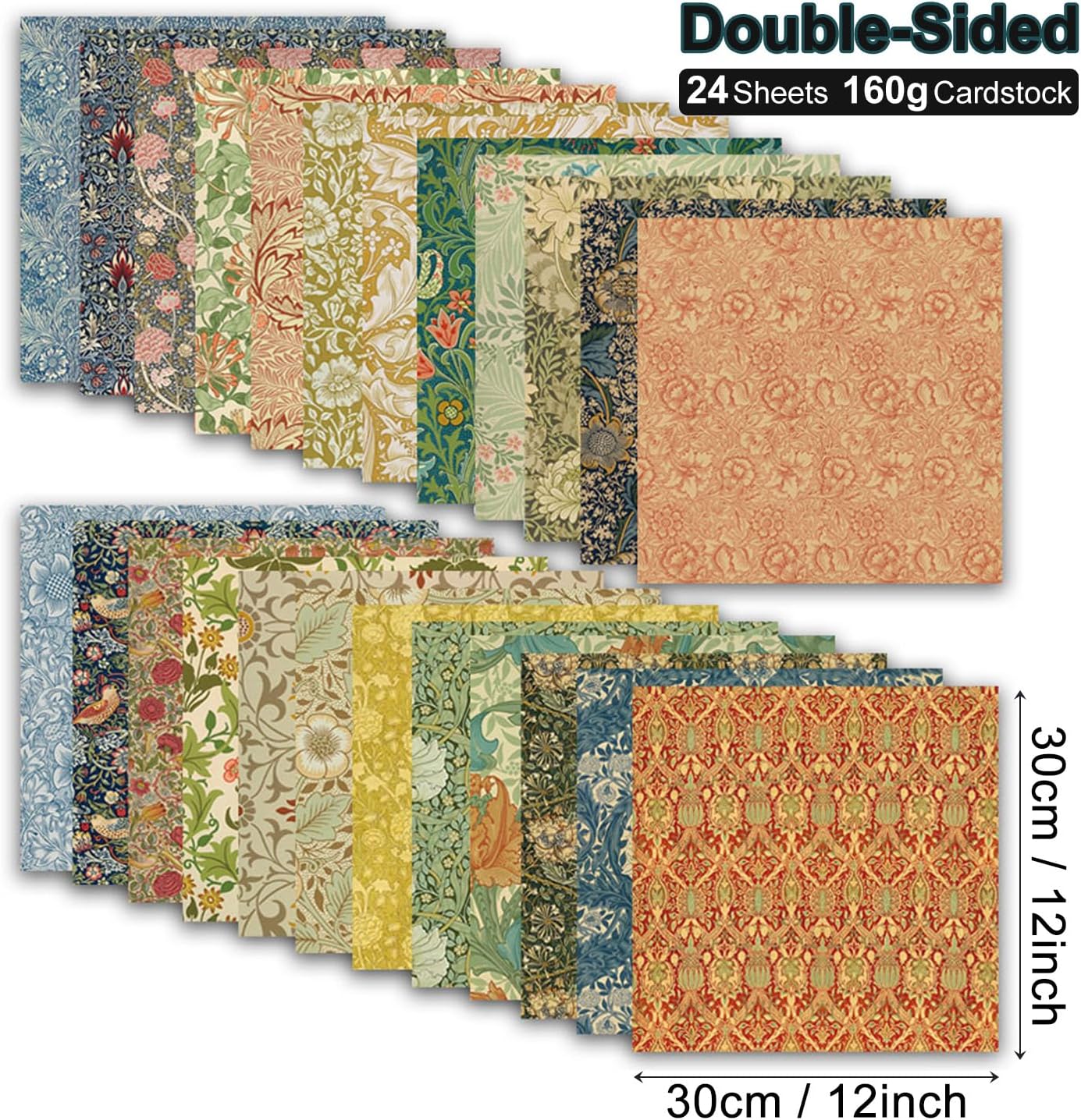 Spring Scrapbook Paper Vintage Green Vine Patterned Paper Pad 12×12,24 Sheets Double-Sided Bobo Floral Scrapbooking CardStock Papers Pad for Holiday Cardmaking DIY Origami Papers.