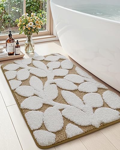 DEXI Alfombras de baño antideslizantes, lavables, 20 x 32 pulgadas, absorbentes, bonitas alfombras de baño con planta de hojas, tapete de baño de