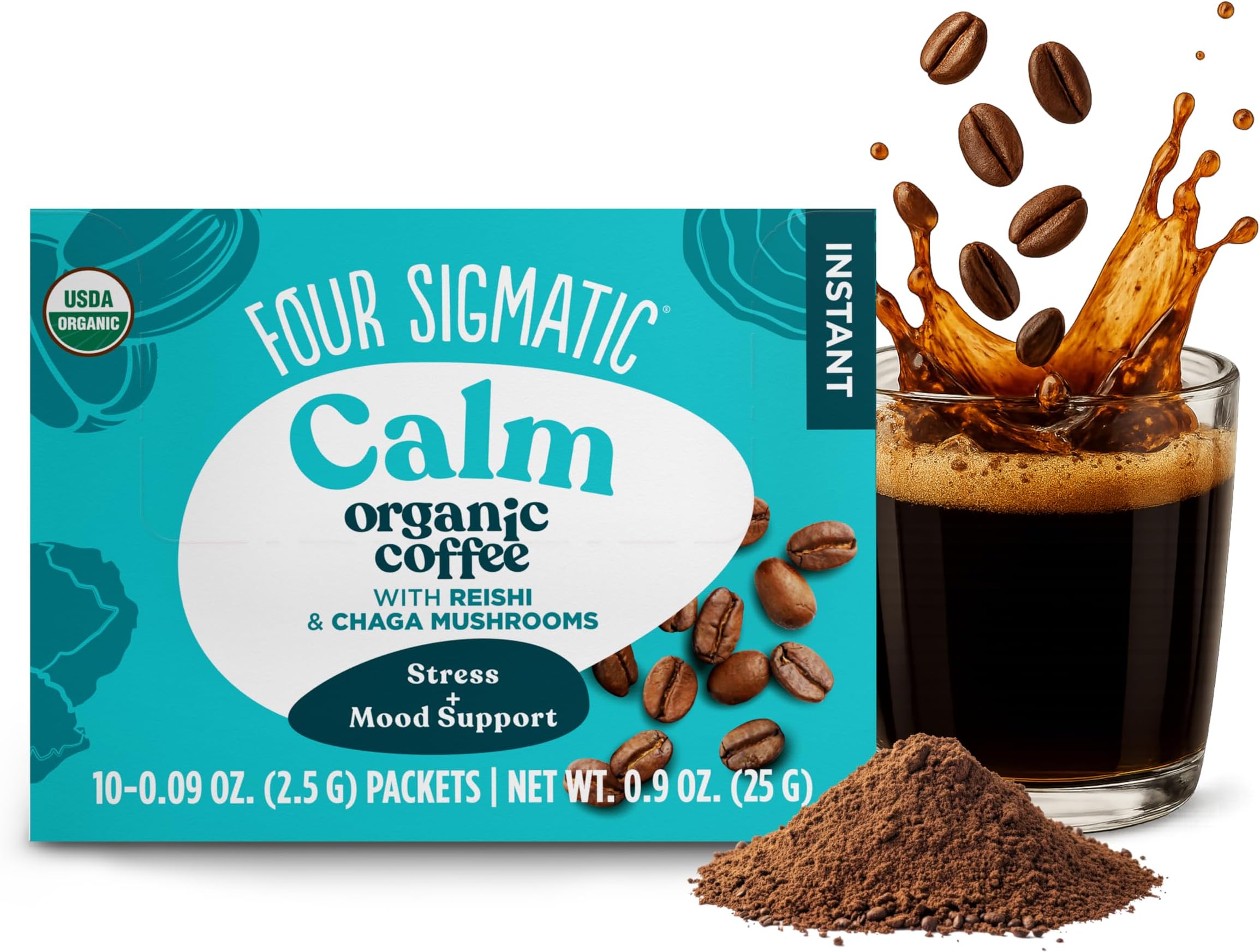 FOUR SIGMATIC ADAPTOGEN COFFEE MIX WITH ASHWAGANDHA - MEDIUM ROAST & RICH - 10 PACKETS
