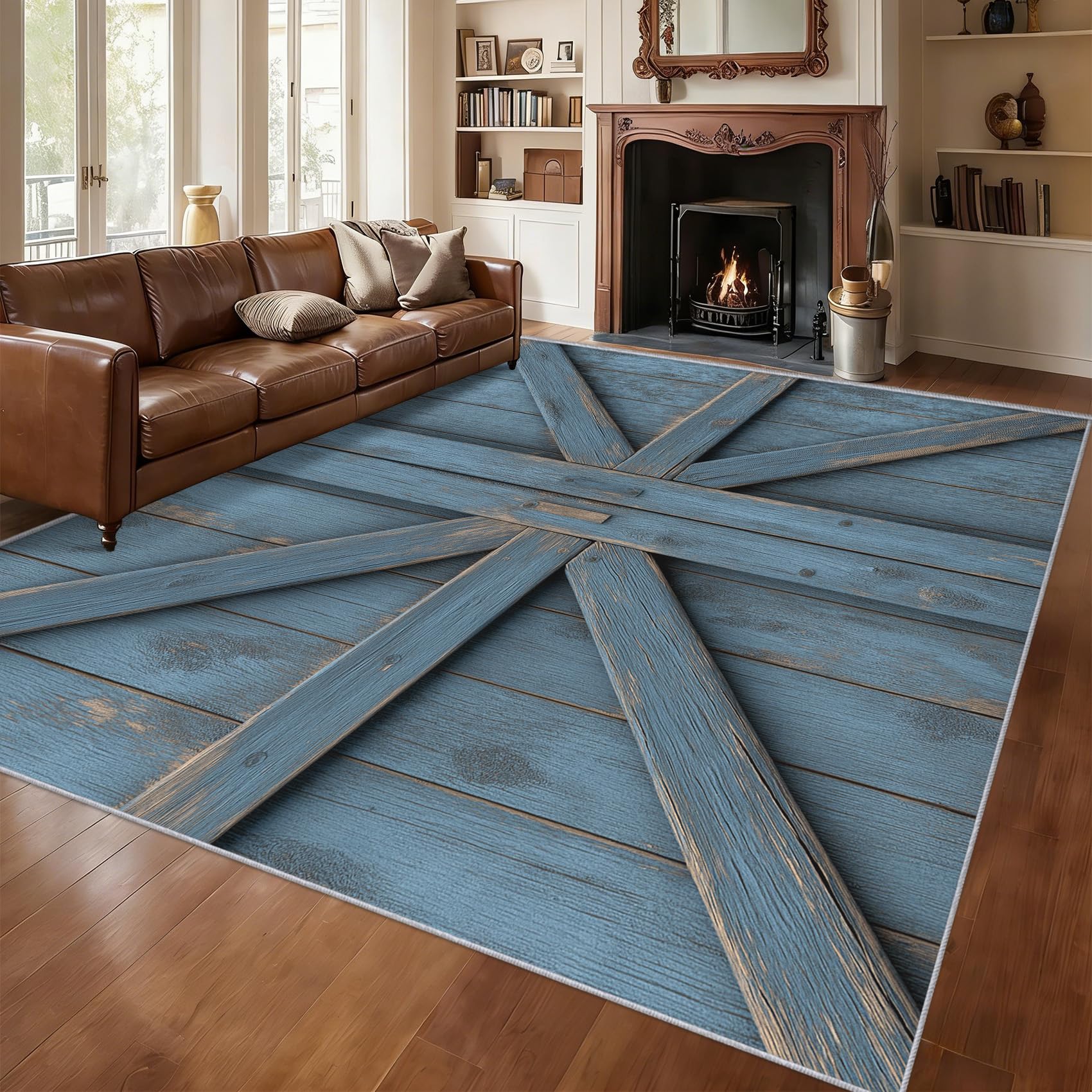 Grand tapis salon 240x340 rustique en flanelle de bois pour chambre rustique