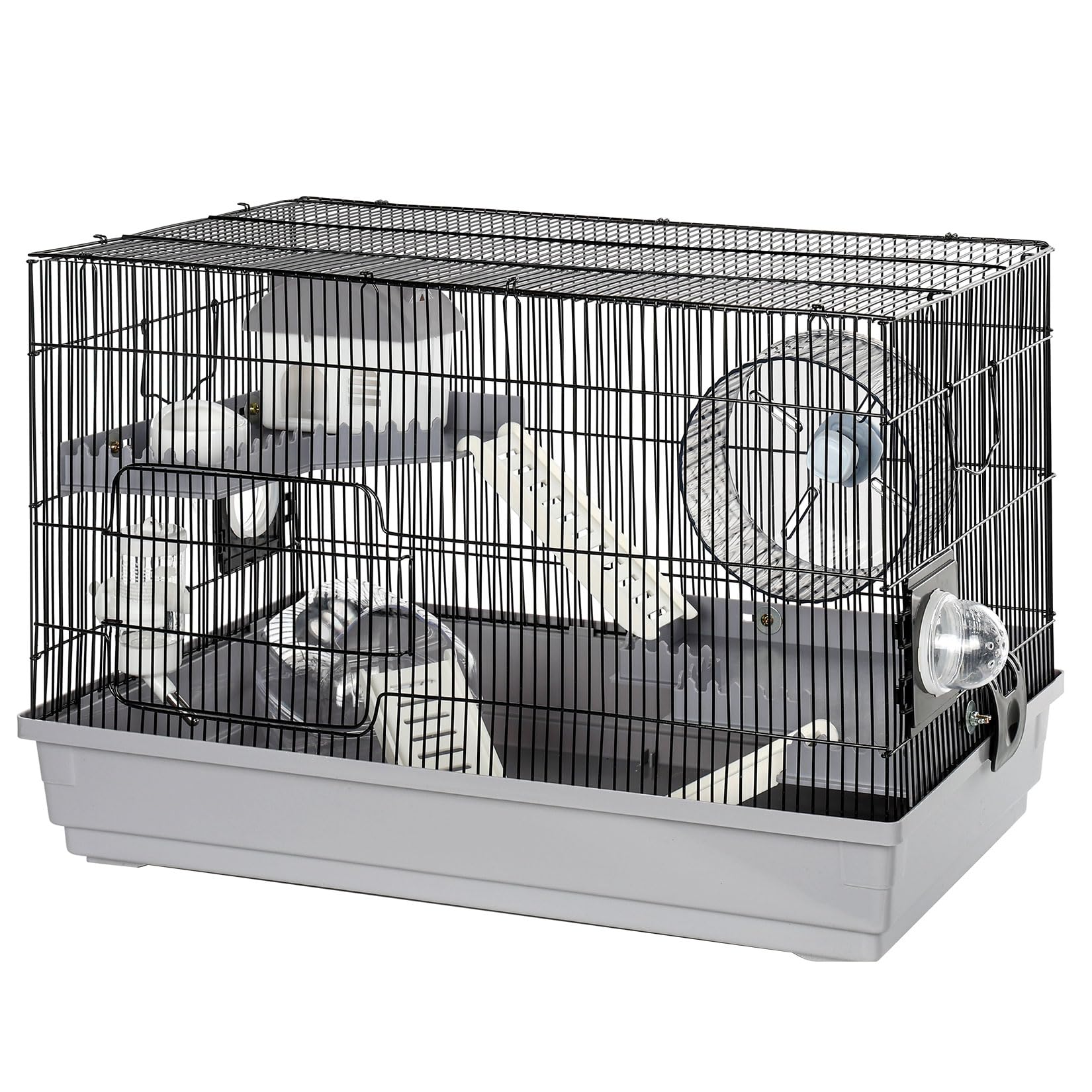 Multilevel Hamster Cage Starter Kit 22″Lx12″Wx15″H for Single Hamster Under 5″ in Body Length with Platforms, Exercise Wheel, Hide-House, Water Bottle, Bathtub, Food Bowl, Ladder, Tube Ports