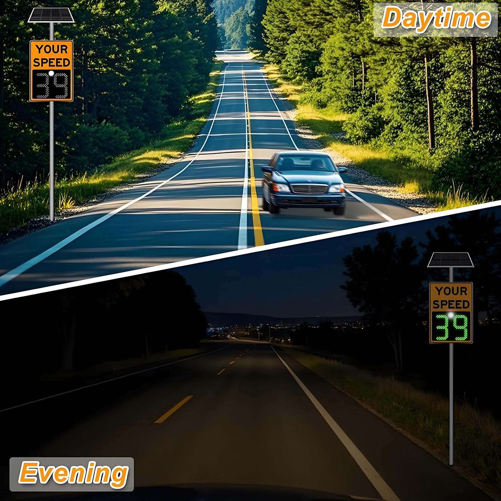 Señal de velocidad de radar, LED solar, señal de límite de velocidad variable, 24 x 35 pulgadas y 20 x 27 pulgadas, señalización de seguridad vial con accesorios y pantalla de 3 dígitos para control