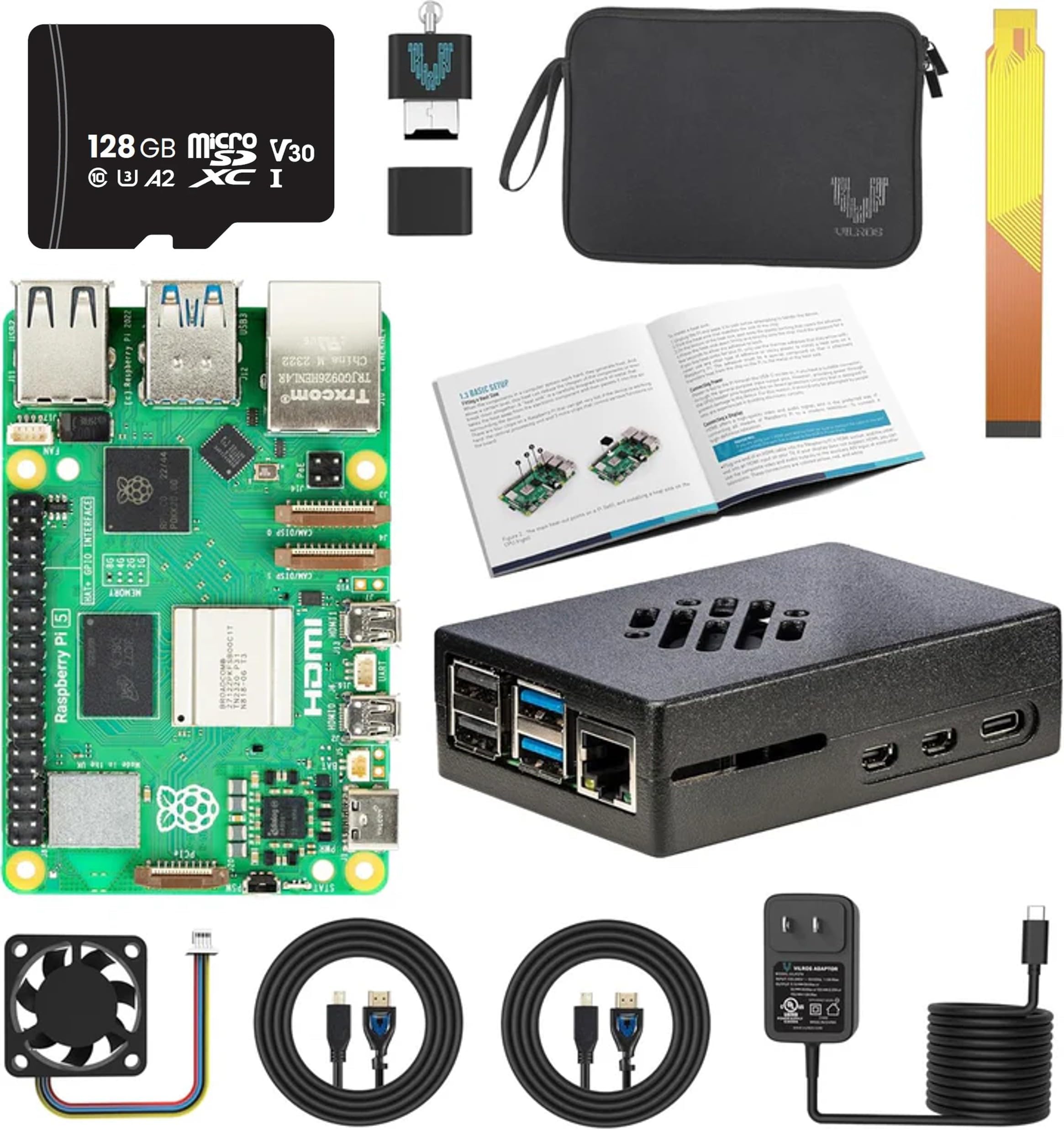 Raspberry Pi 5 Starter Kit MAX - Turbo Cooled Aluminum - (128GB Edition) - (4GB RAM)
