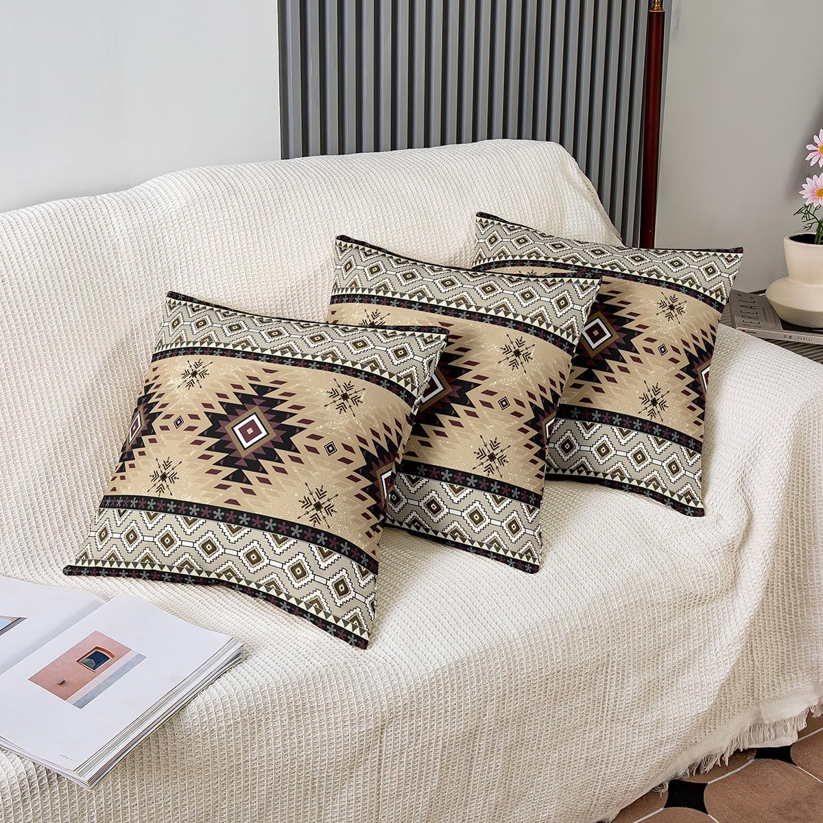 Boho Western Throw Pillow Covers for Girls Boys Kids 24x24 Inch Set of 2 Brown Aztec Decorative Throw Pillowcases Ethnic Tribe Arrow Aztec Pillow Cases Cushion Covers Boho Exotic Cushion Case - Image 4