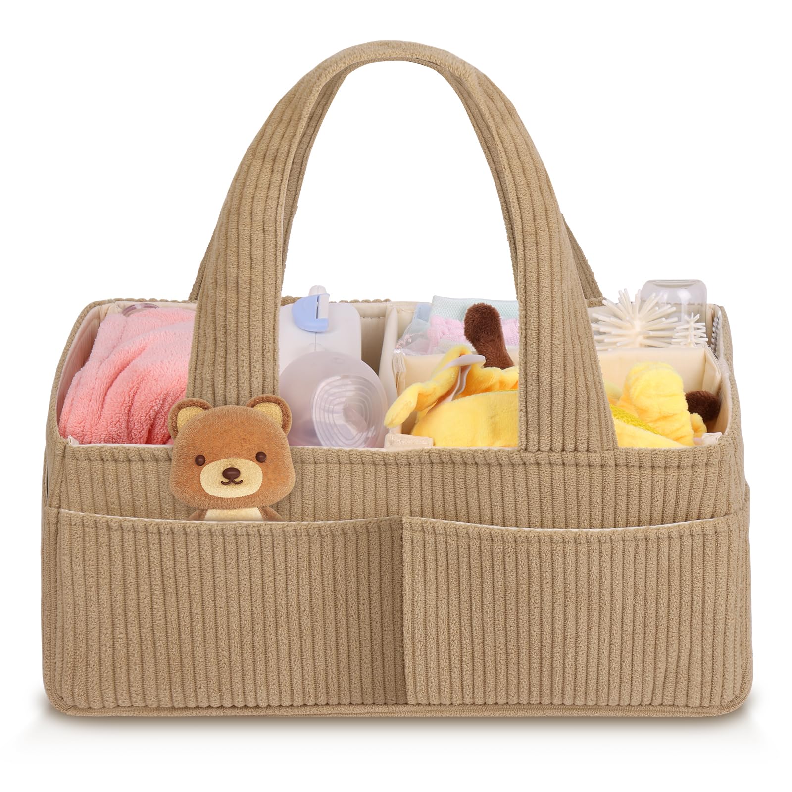 HAGOT Nappy Caddy, Baby Diaper Caddy Organizer, Foldable Bag Organizer with Compartments for Mum to Be (Khaki)