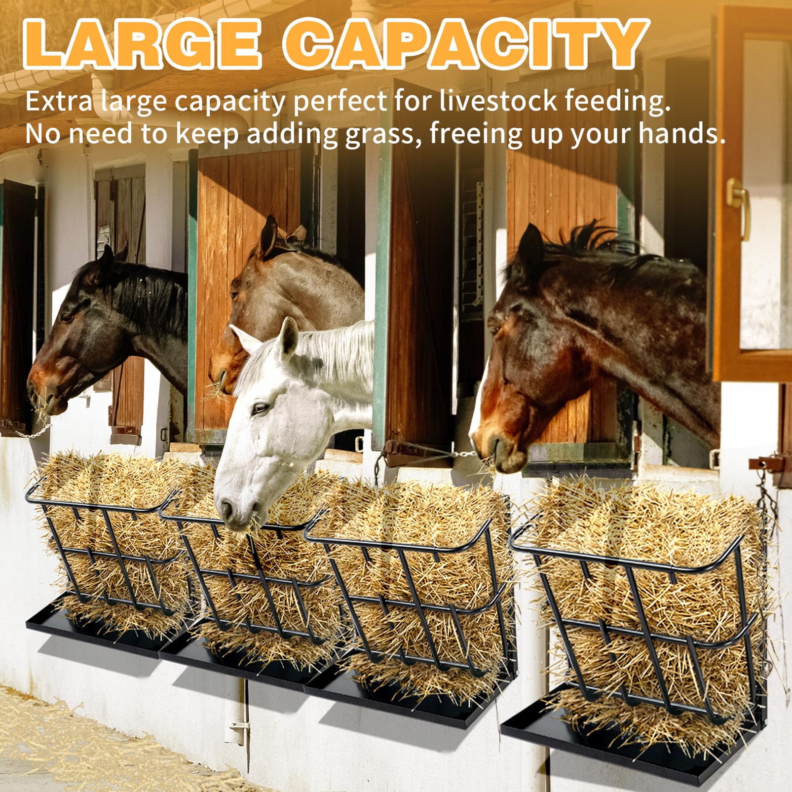 Comedero de heno de 23,6" de Largo para Caballos, comedero de heno de Gran Capacidad para Ganado con Bandeja de Grano Desmontable, Soporte de Pared 2 en 1 para Caballos, ovejas y Cabras, Uso