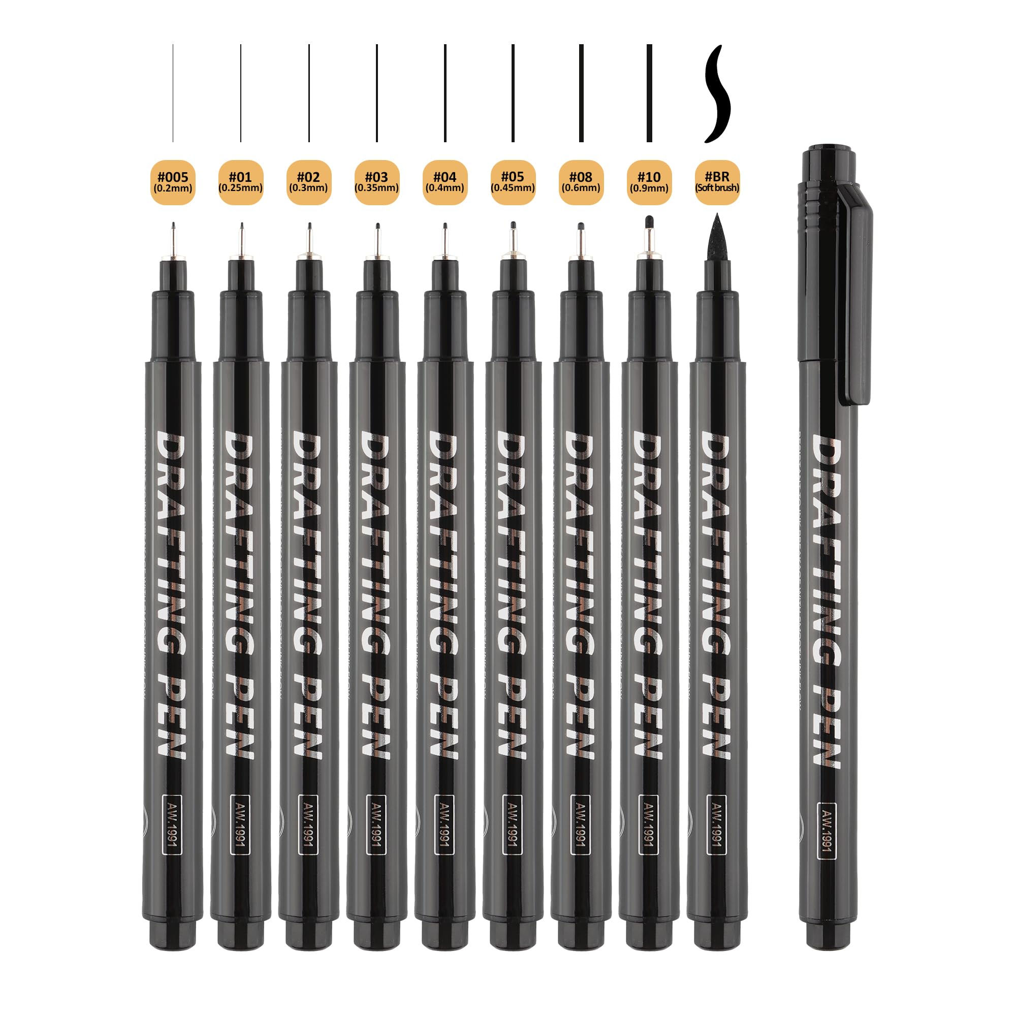 SMOOTHERPRO Bolígrafos Fineliner Negro | Juego de 9 Color Negro Bolígrafos de Dibujo Fineliner | Bolígrafos de Punta Fina | Lettering Rotuladores para Dibujo Técnico,Bocetos,Cómic,Ilustración（FPB09）