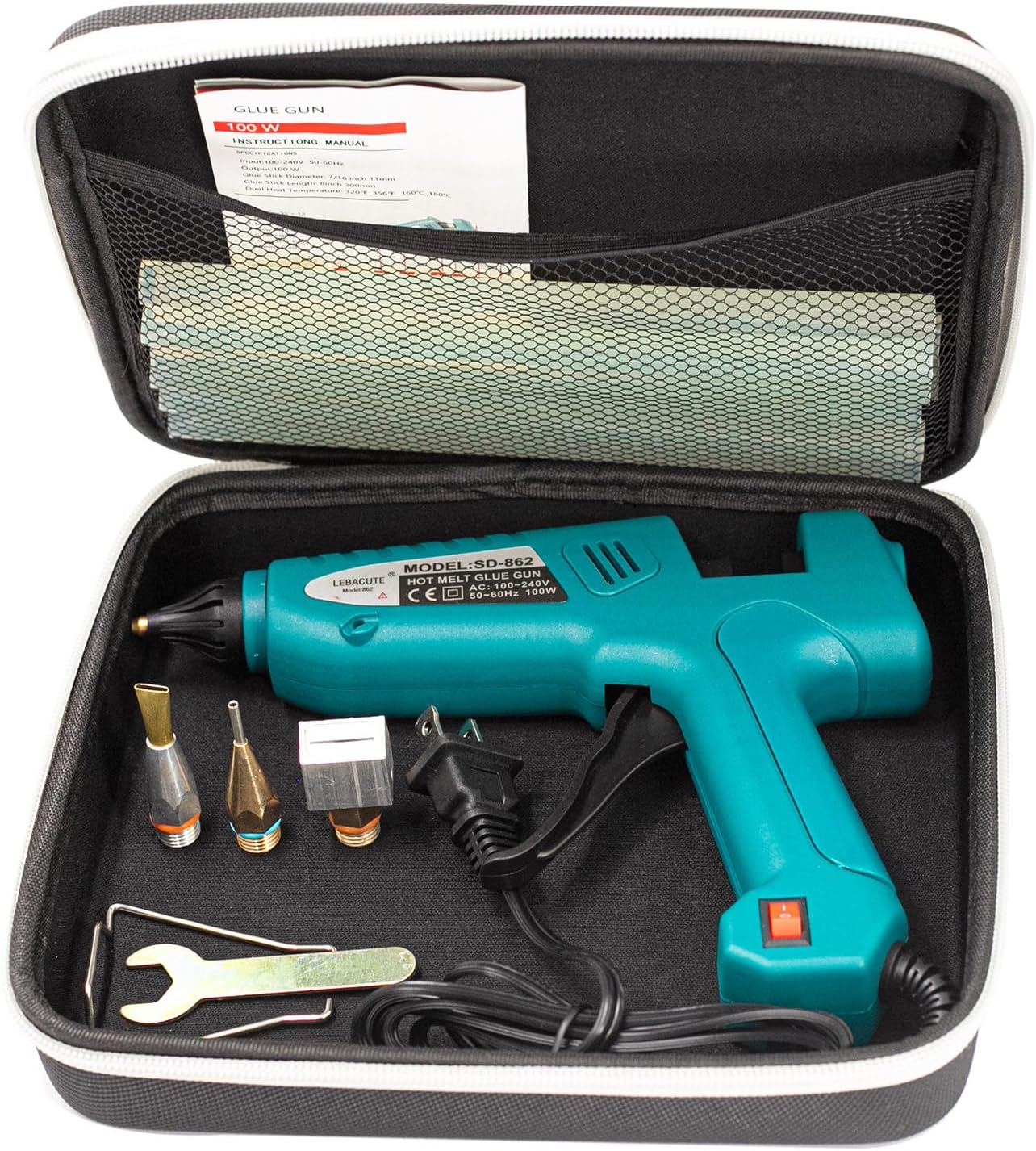 Professional Hot Glue Gun Kit with Case, Full Size Hot Glue Guns Luxury Set with 4Pcs Different Interchangeable Copper Nozzle Set and Glue gun Sticks 12Pcs