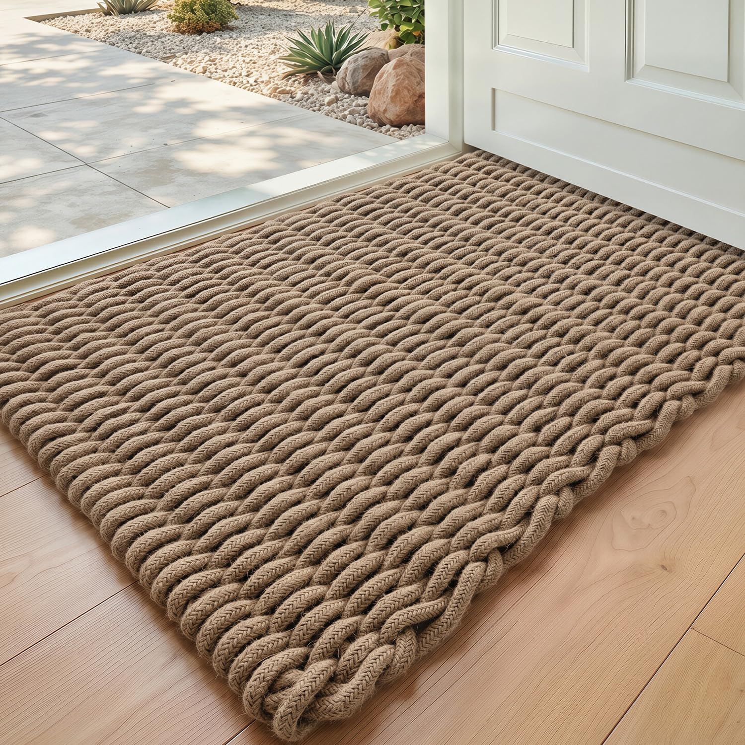 DEXI Felpudo de Yute Natural 60 x 90 cm, Alfombra Entrada Casa Exterior Antideslizante y Resistente, Felpudos Atrapar Suciedad para Puertas, Accesorios para el Hogar, Marrón