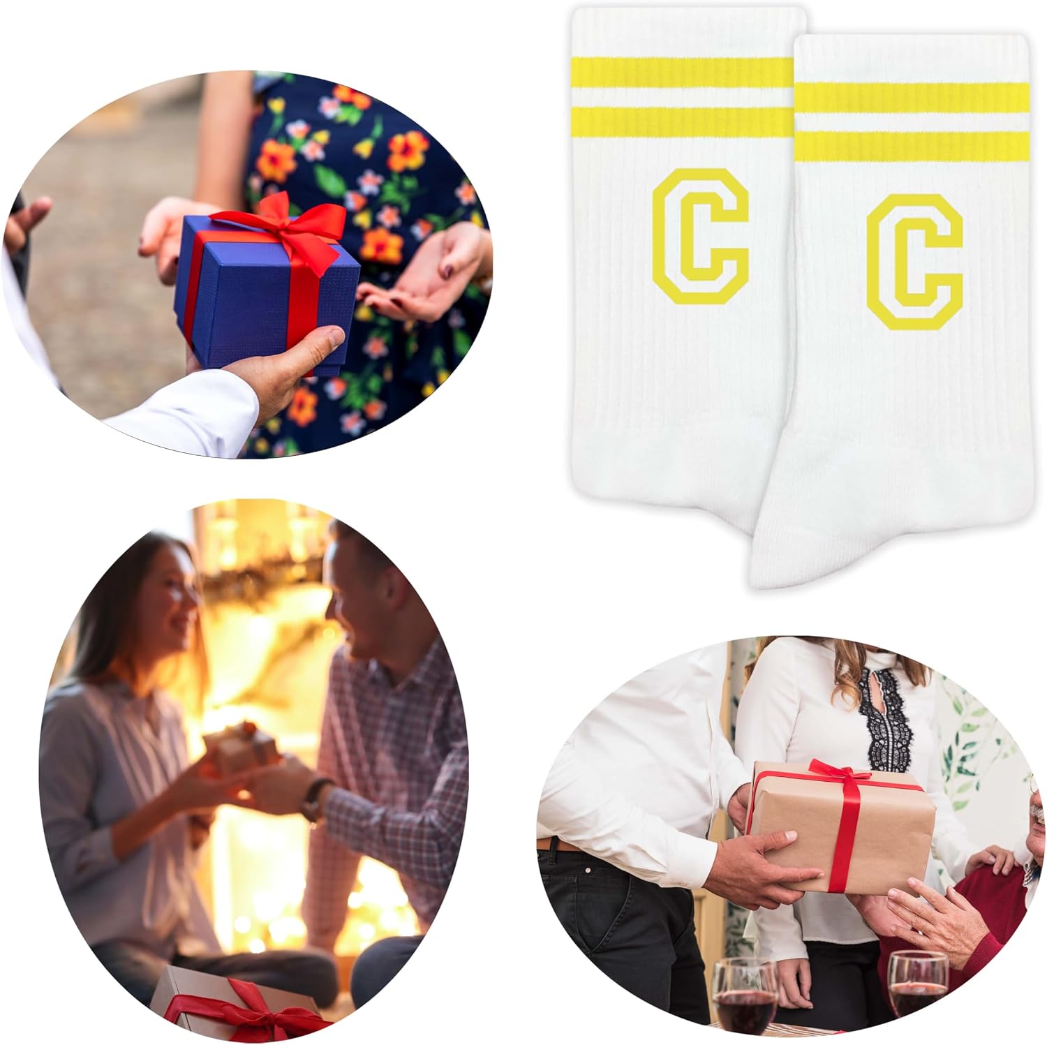 Striped Initial Socks with the Letter in Yellow, Socks for Adult, Teens, Men&Women, Gifts for Friends, Family, etc. image 5