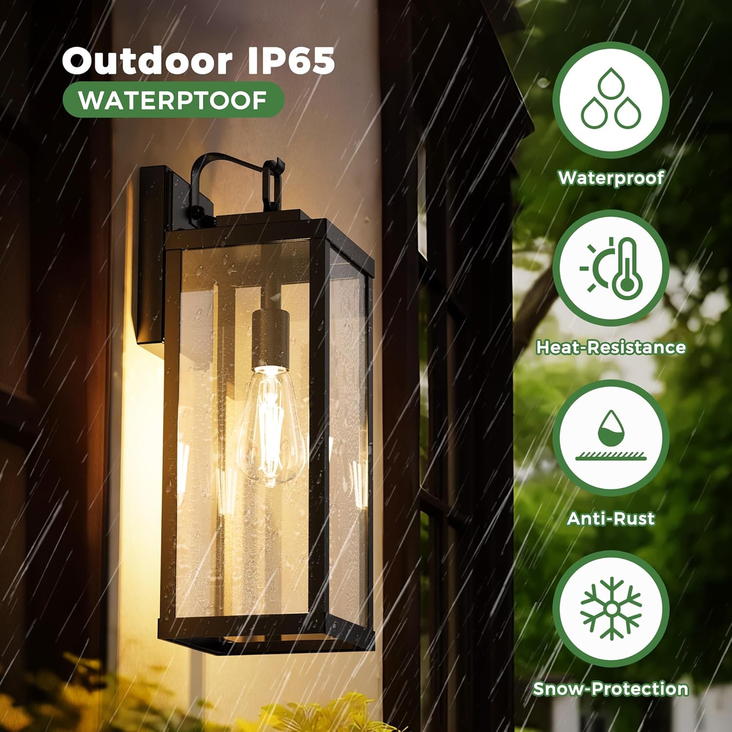 DORESshop 2-Pack Dusk to Dawn Large Outdoor Wall Lights 16 Inch, IP65 Waterproof Anti-Rust Exterior Wall Sconces, Matte Black Outdoor Light Fixtures with Clear Glass, ETL Listed for Porch Garage