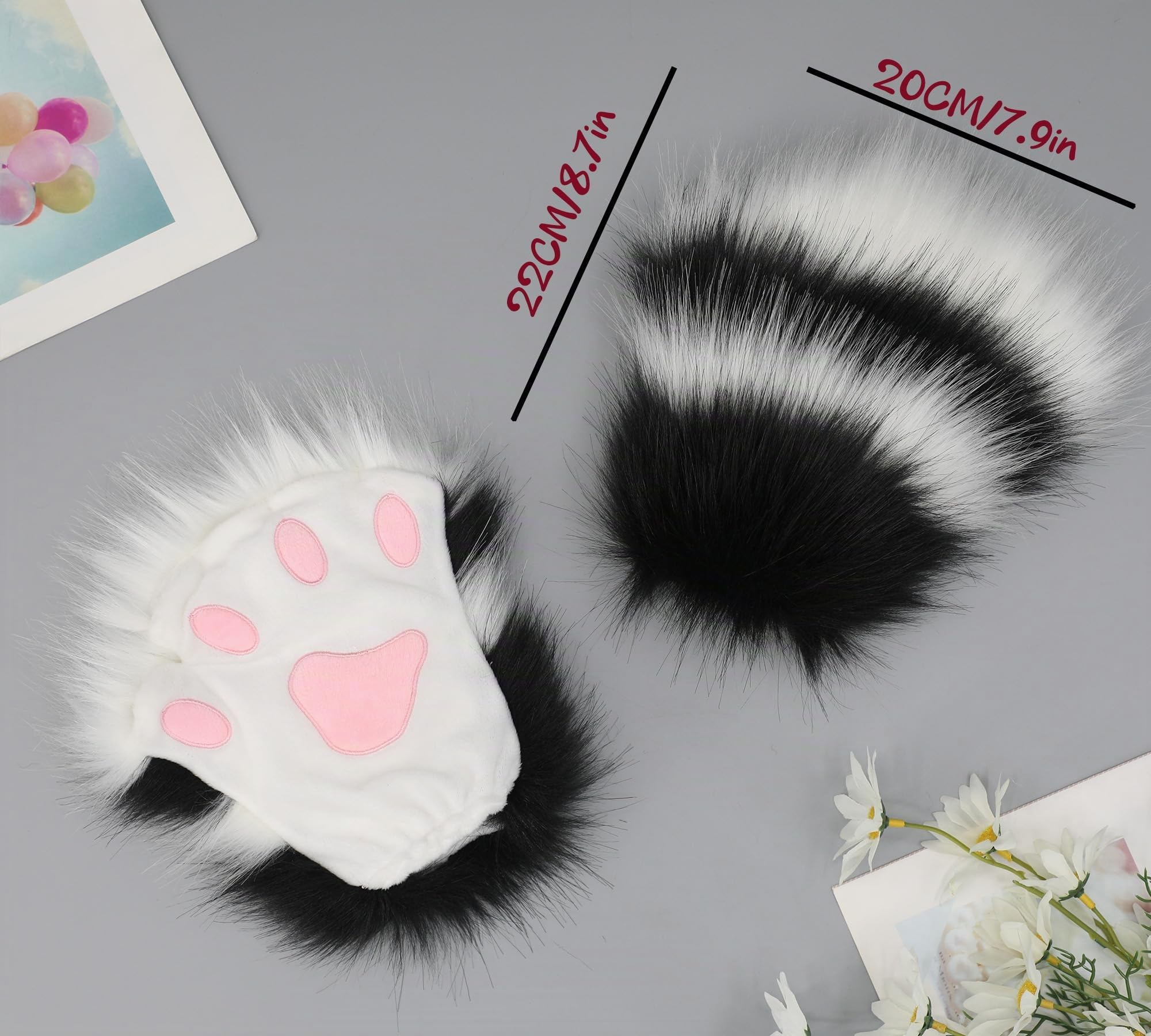 Gants à Pattes de Chat Pattes d'animaux en Fausse Fourrure Gants Sans Doigts Ours Loup Cosplay Gants d'hiver Chauds Taille Unique Unisexe