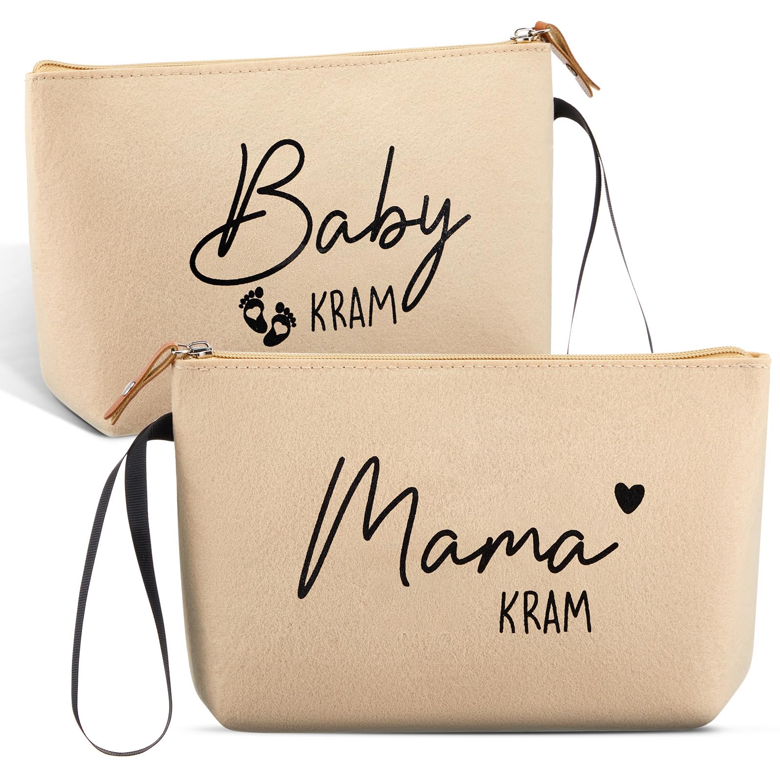 Xuniea 2 Stück Geschenke für Werdende Mütter Schwangere - Kosmetiktasche aus Filz mit Reißverschluss Filztasche für Mama Schwangerschaft Geschenk zur Geburt für Neue Mama Babyparty (Beige)