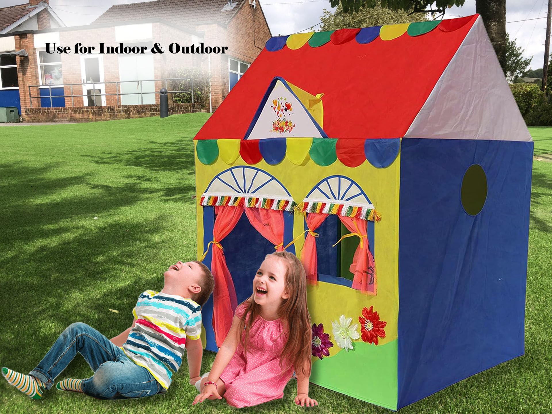 Homecute Hut Type Play Tent House for Kids, Blue-Red, Jumbo Size 2