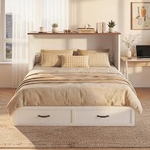HISOFT Queen Murphy Bed Frame with Charging Station, Freestanding Cabinet Murphy Bed with Fold-Down Panel & Reinforced Support, Space-Saving Design for Small Living Spaces, Shipped in 2 Boxes, White