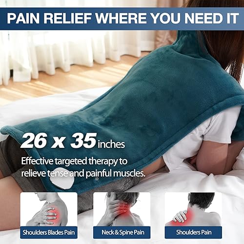 Vista 4 de DAILYLIFE Almohadilla térmica para cuello, hombros y espalda, almohadilla térmica eléctrica para aliviar el dolor de espalda, 6 ajustes