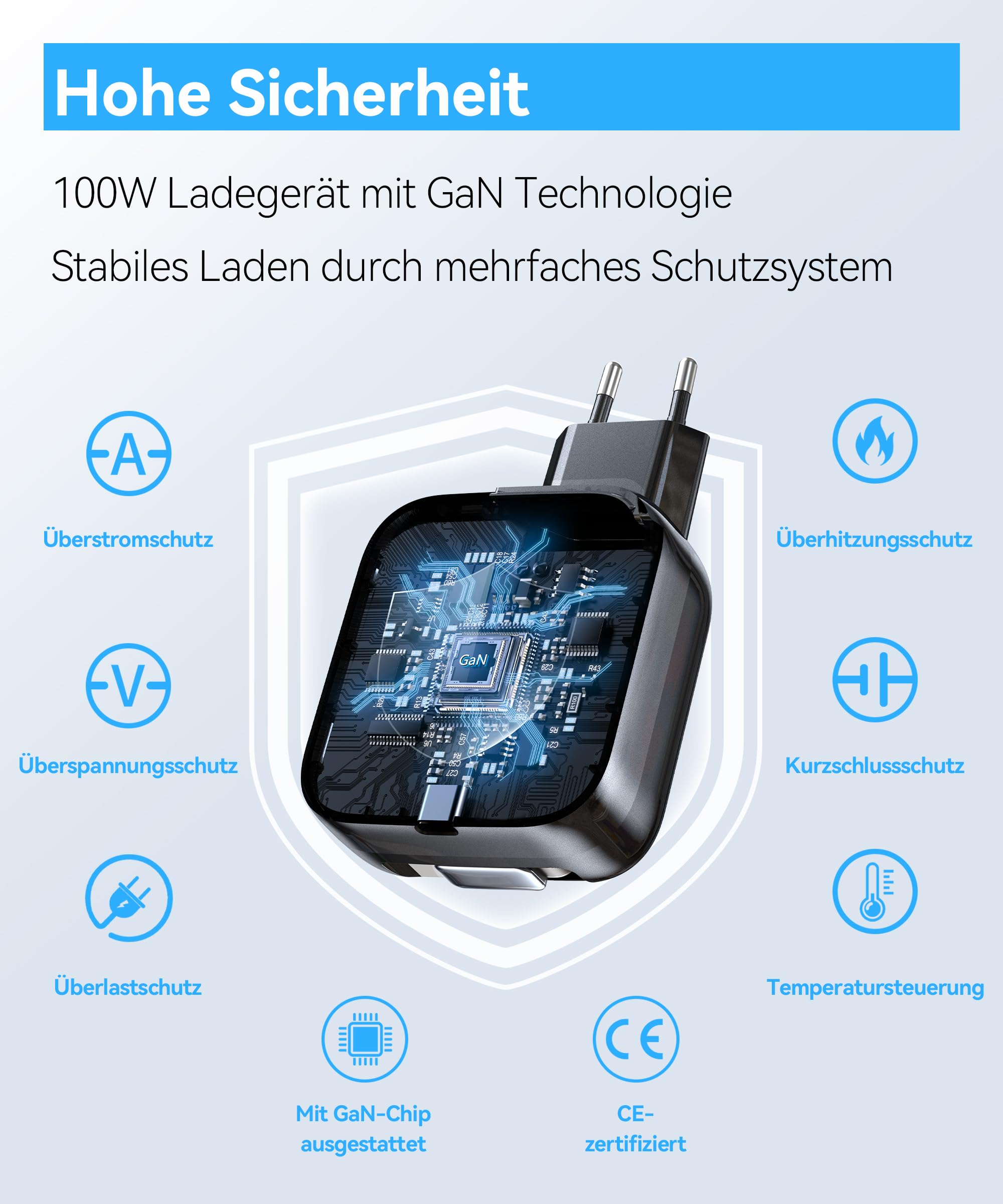 TOPADRE 100W USB C Schnellladegerät mit 1M Einziehbarem Kabel für MacBook