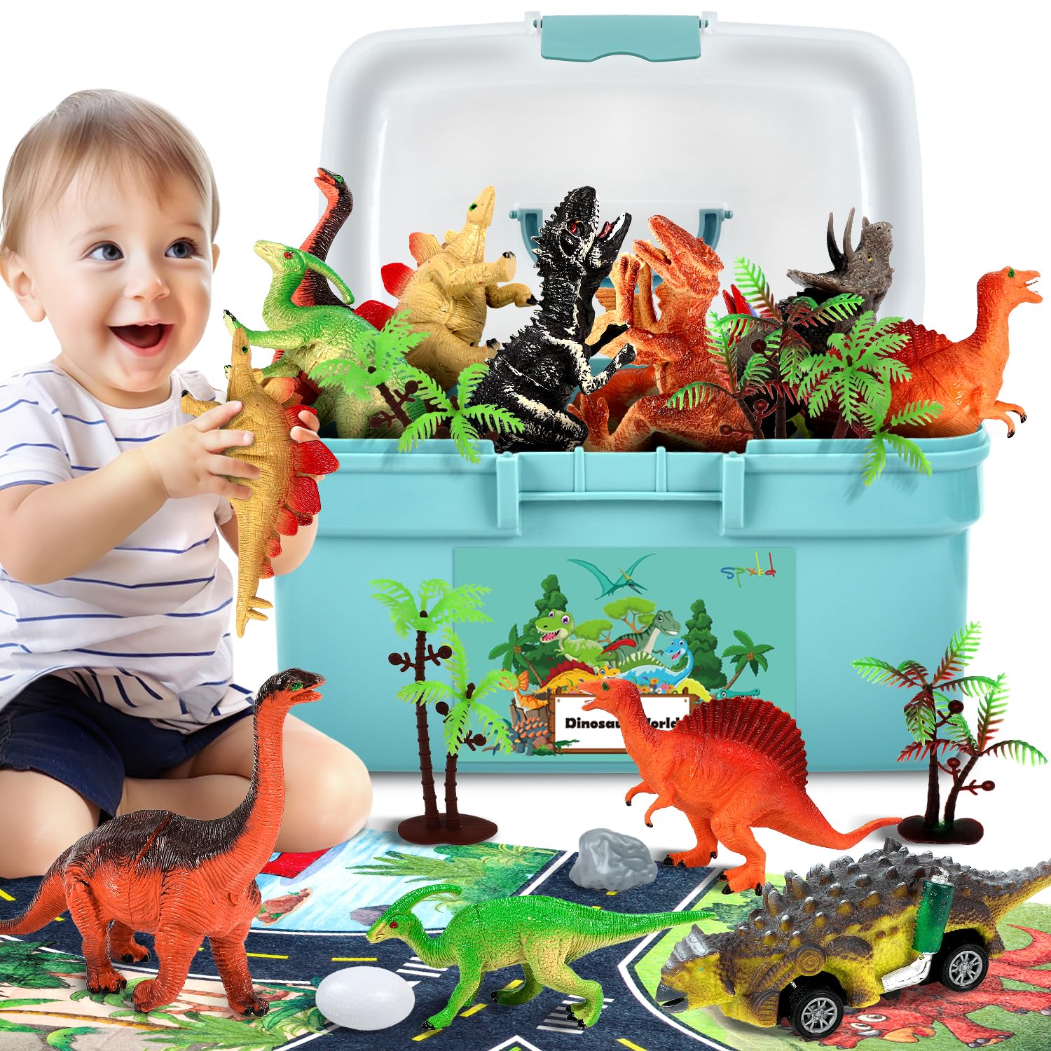 Labeol Dinosaur Toys for Boys Gifts Age 3 2 4 5 6 Year Old with Realistic Dinosaur Figures Play Mat Trees Stones and Eggs to Create a Dino World Boys Toys Age 2-5 Gifts for 3-6 Year Old Kids