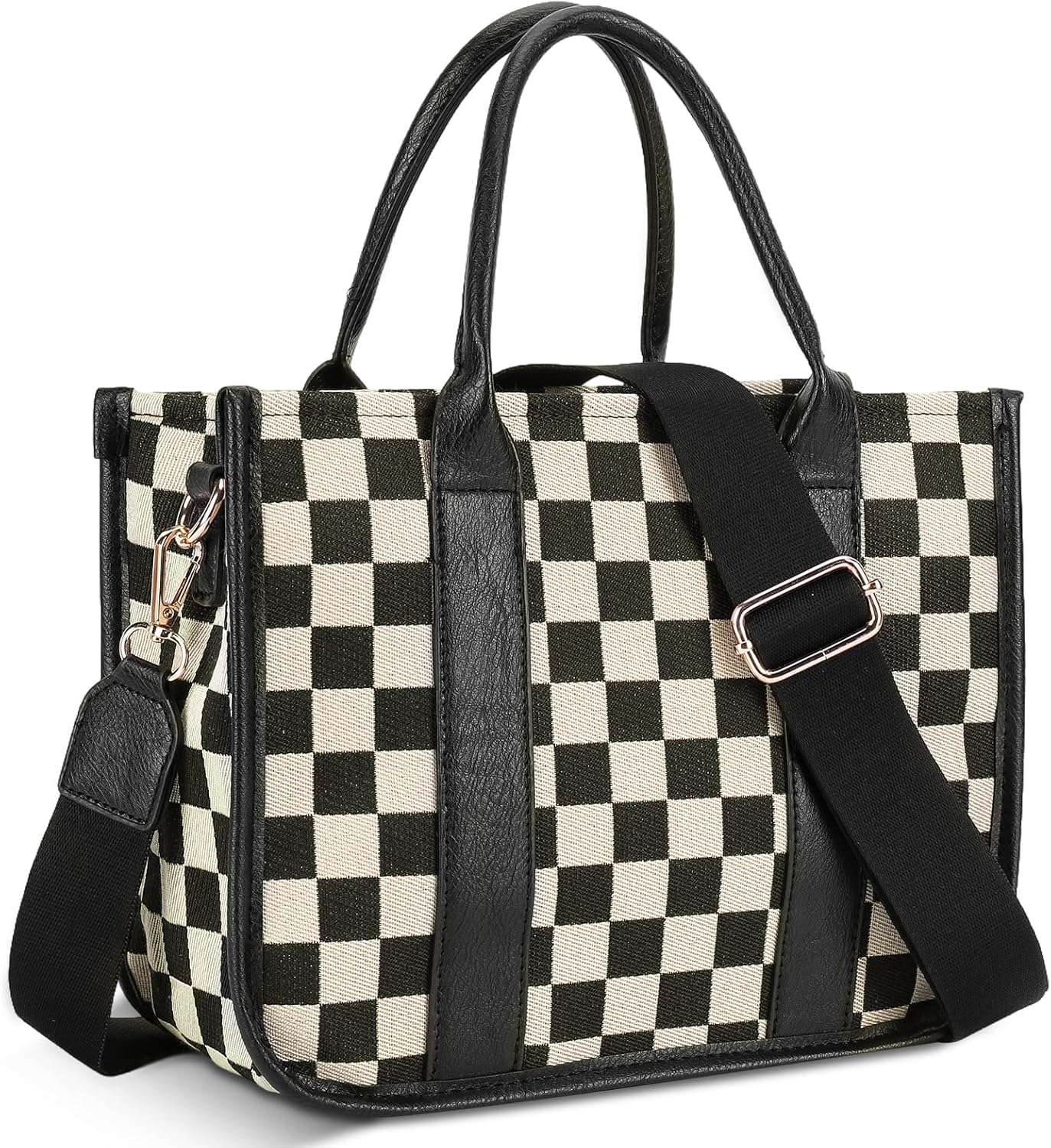 Small Checkered Crossbody Bag Checkered Tote Handbags Black and White Purse Casual Tote Handbags for Work Travel