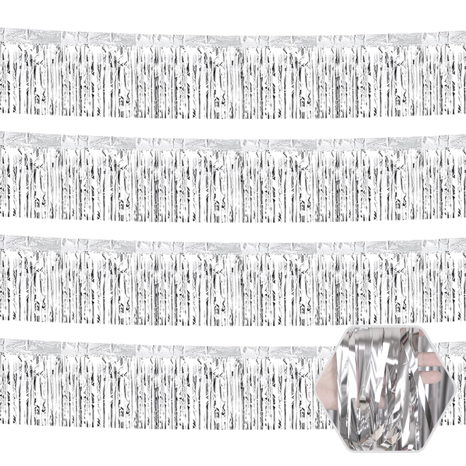 Girlanda z frędzlami, 3 m, srebrna, metaliczna folia, do zawieszenia na ścianie, na przedmałżeństwo, Boże Narodzenie, paradę, urodziny, Święto Dziękczynienia, ślub, dekoracje imprezowe