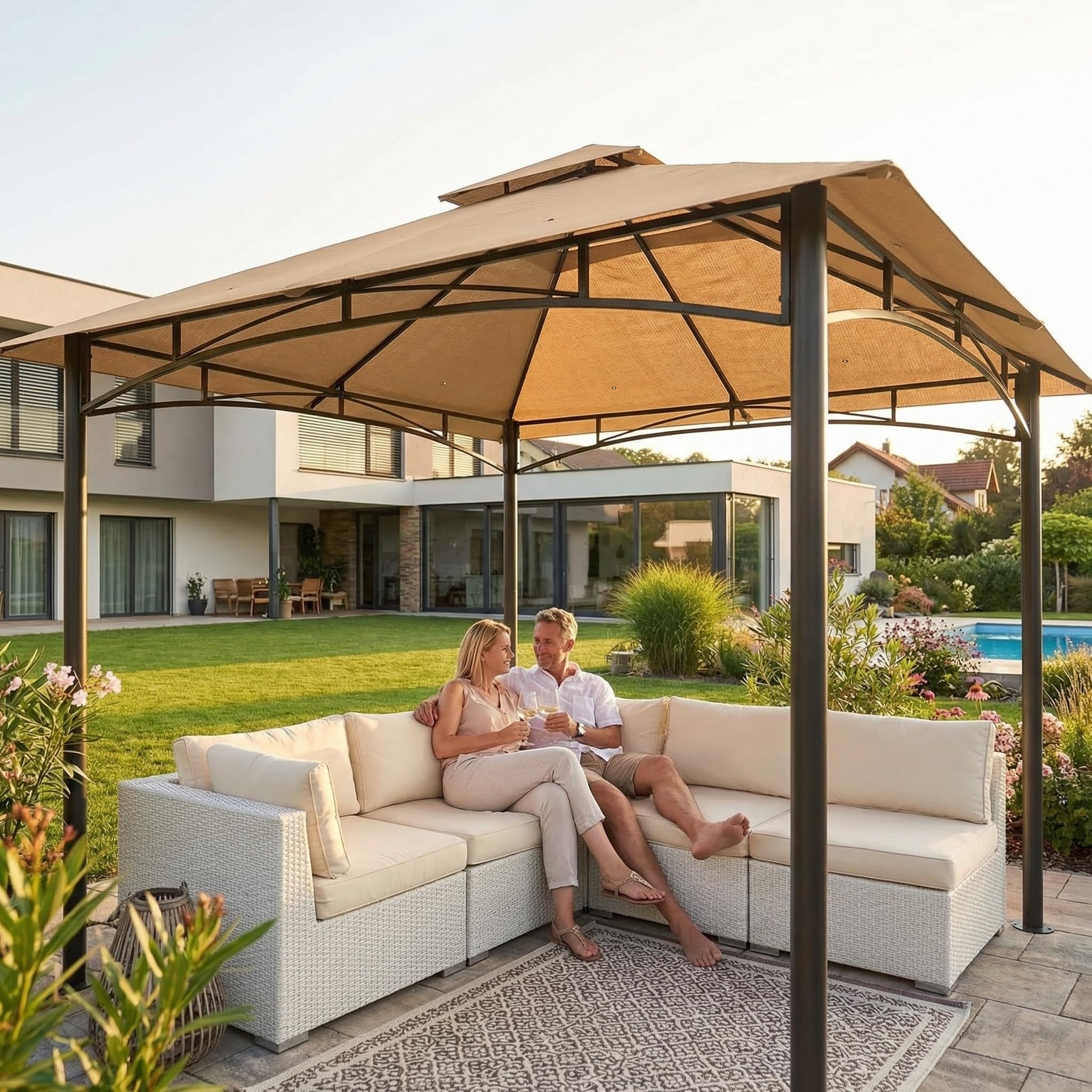 Toile De Rechange pour Tonnelle 300x300cm avec Trous De Drainage - Bâche Résistante pour Jardin, Terrasse Et Extérieur Grey