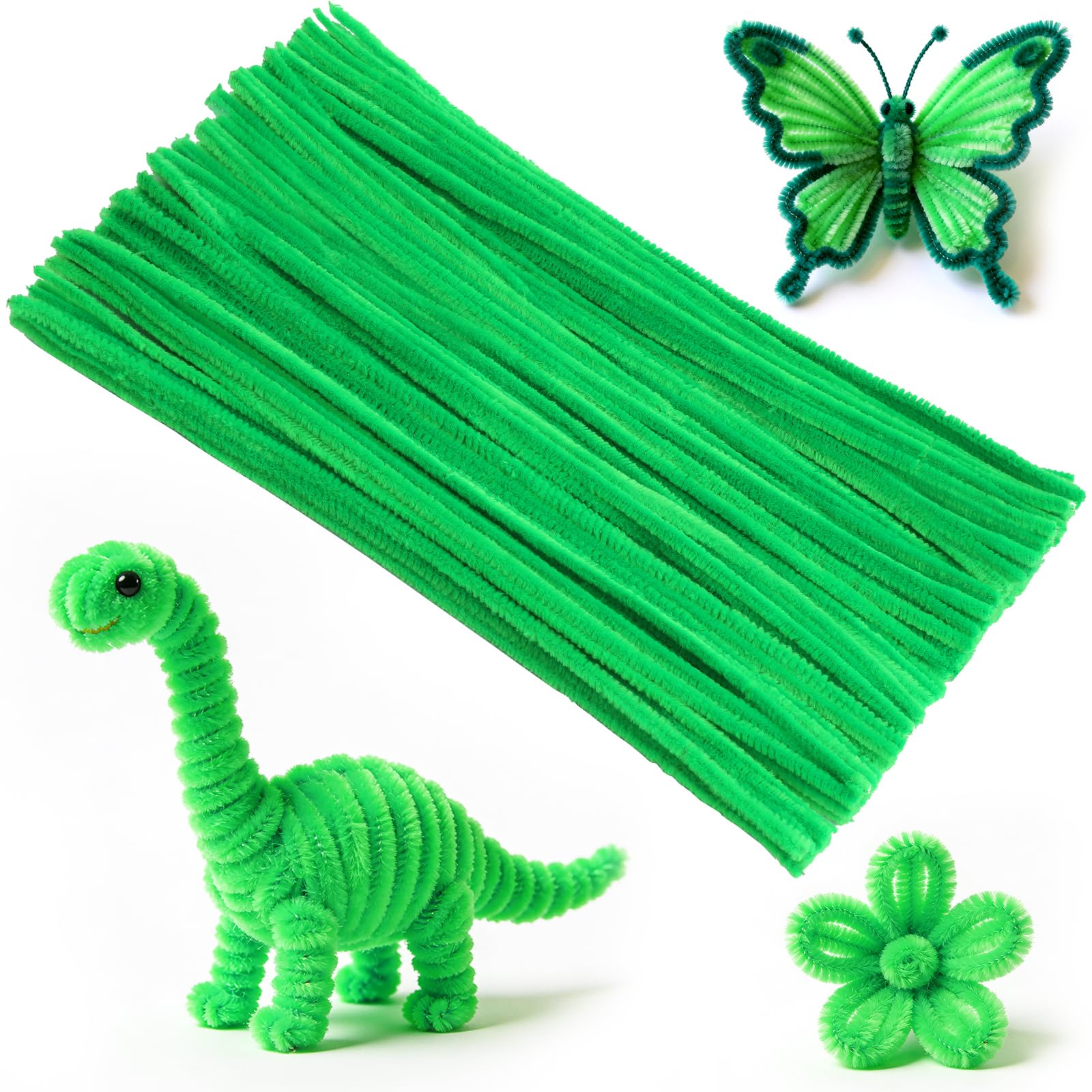 Pipe Cleaners, 100Pcs Green Pipe Cleaners Bulk for DIY Crafts