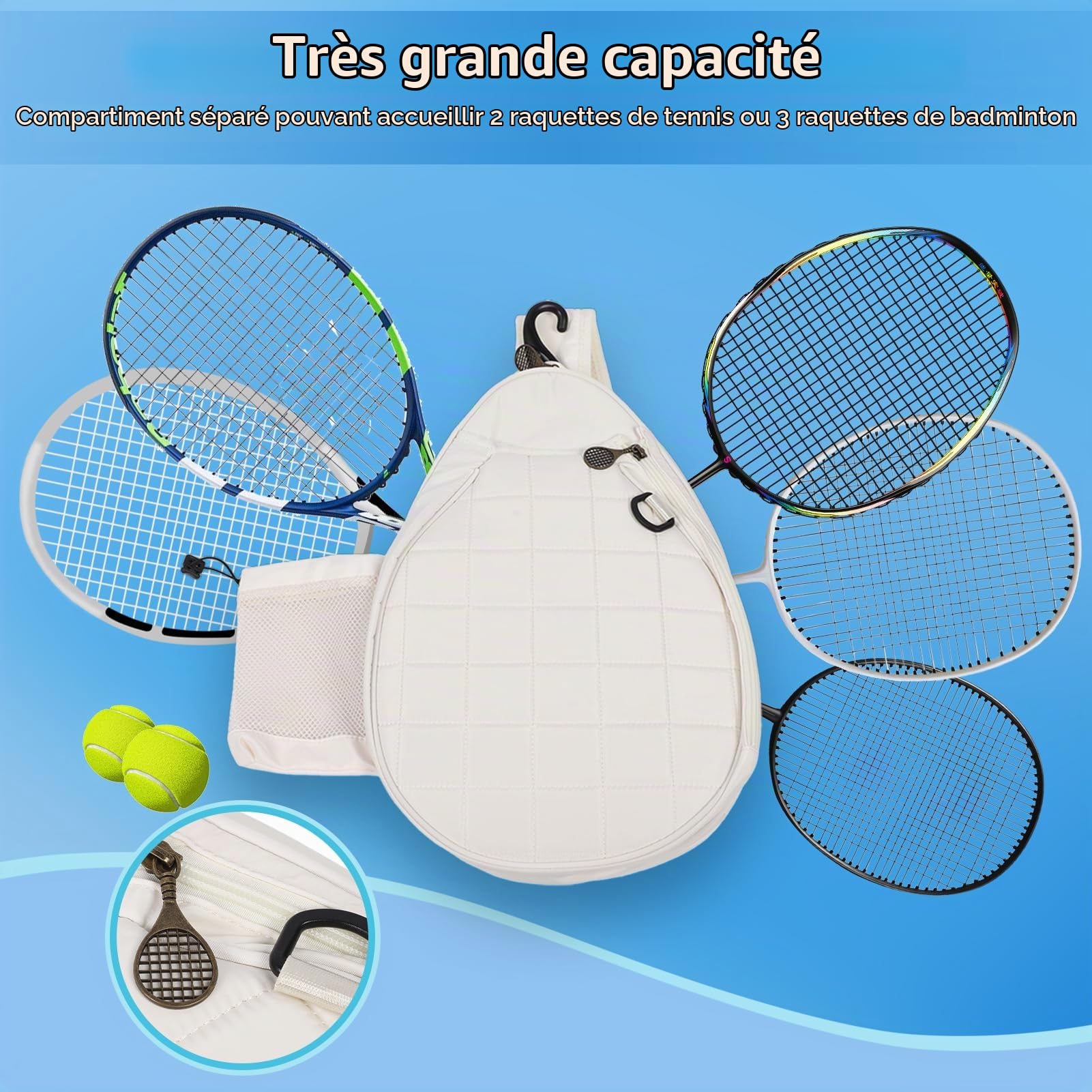 Ejoyous Sac de Tennis Léger, Sac à Dos et à Bandoulière, Rembourrage en Mousse, Palette de Pickleball, Séparation Sèche et Humide