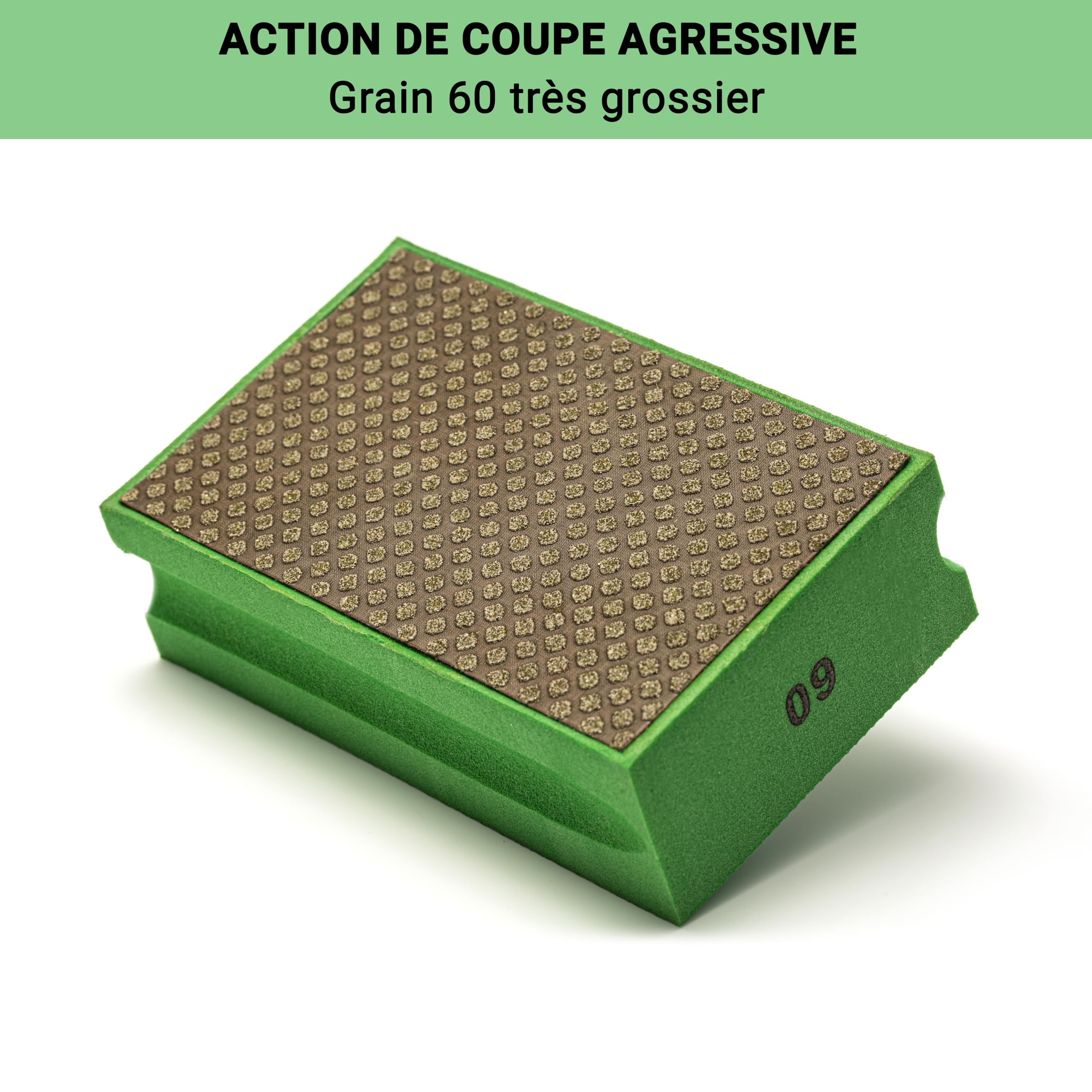 Bloc De Ponçage Diamanté Glass Polish Pro - Grain 60 - 95x55mm - Pour Verre, Carrelage, Marbre, Métal