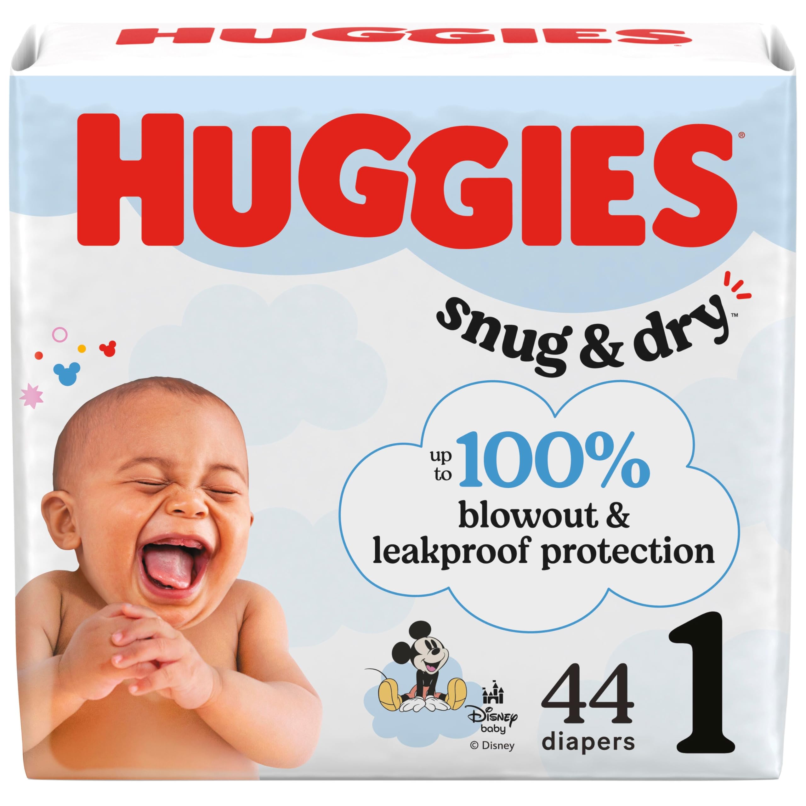Size 1 Diapers, Snug & Dry Newborn Diapers, Size 1 (8-14 lbs), 44 Count, Packaging May Vary