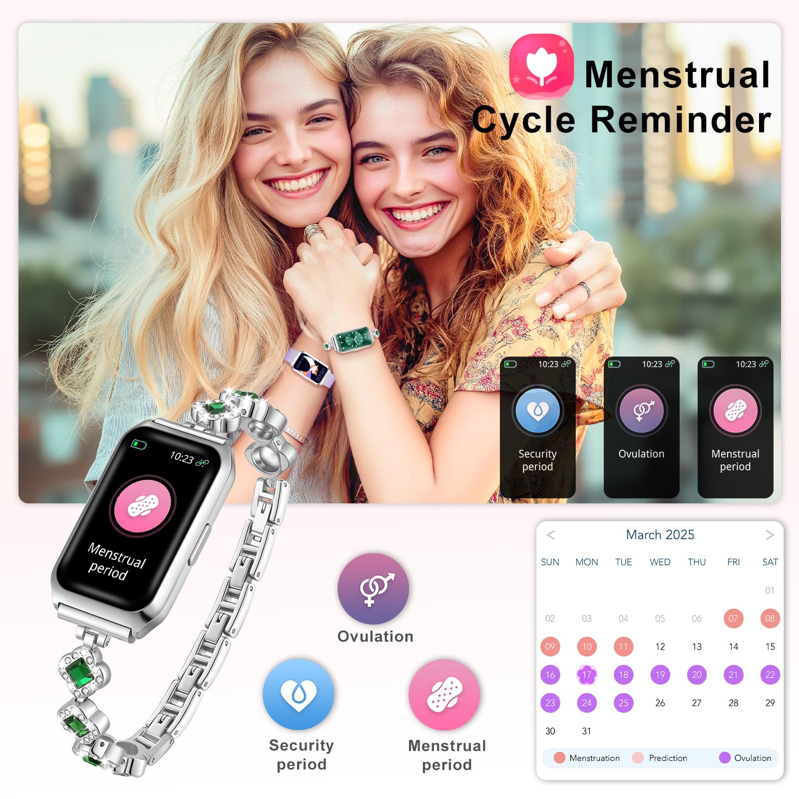 Smartwatch Damen 1.47" HD-Display Fitnessuhr Herzfrequenz SpO2 Schlaf IP68 Wasserfest Sportmodi Smart Watch iOS Android