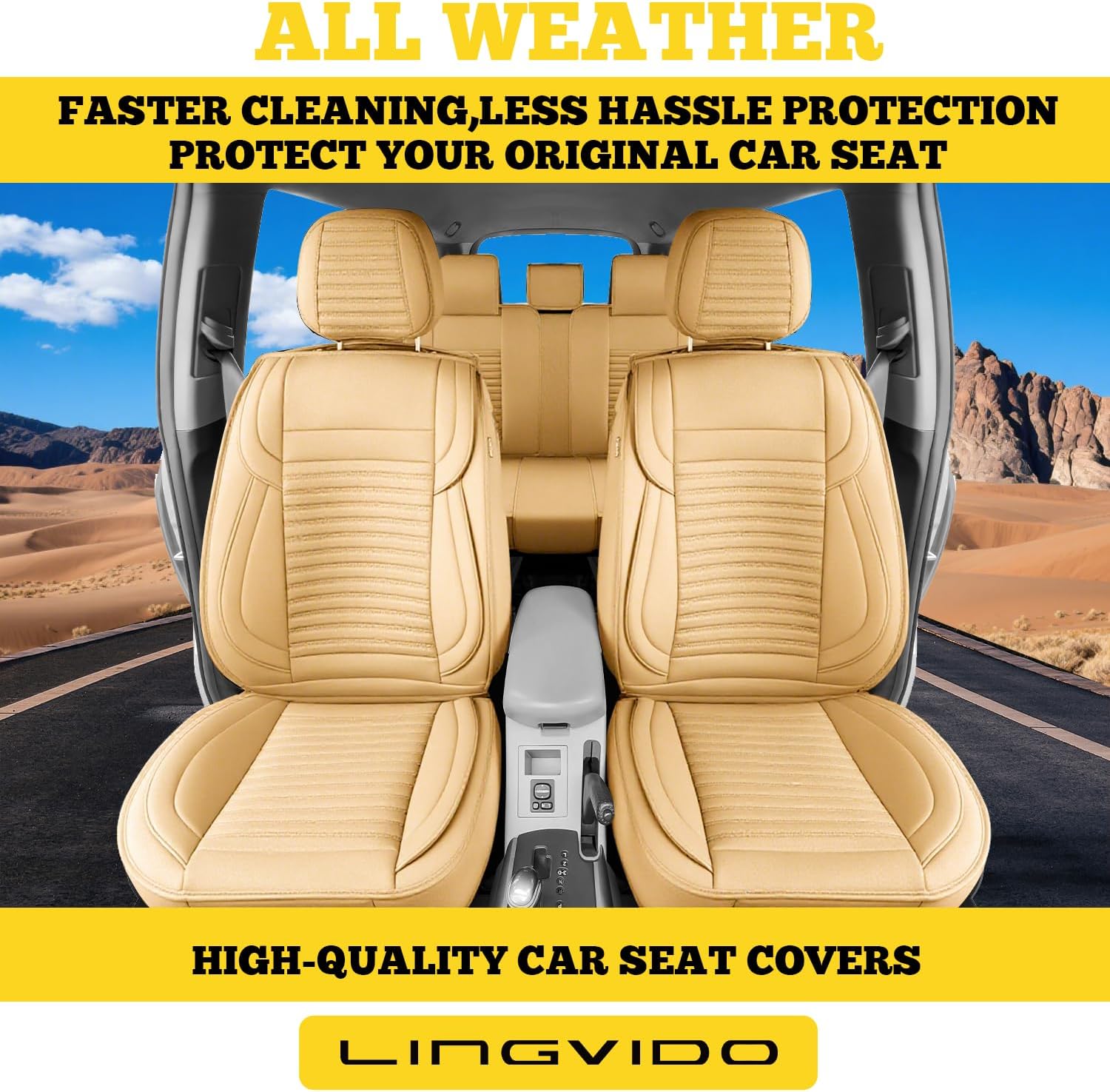 LINGVIDO Car Seat Covers, Breathable and Waterproof Faux Leather 汽车用品 Seat Covers for Cars SUV Truck Sedan,Universal Driver Seat Cover with Backrest (Front Seat, Beige)