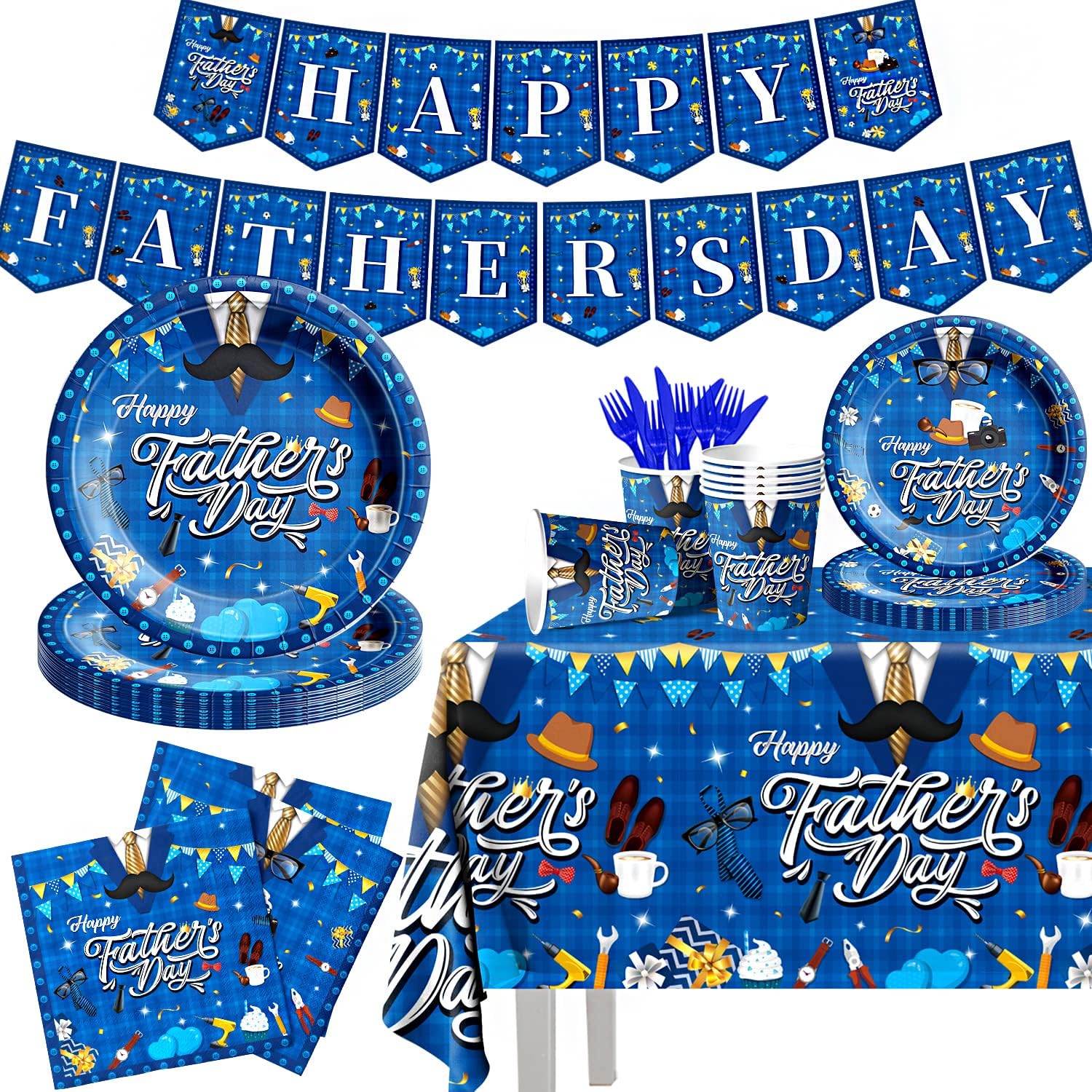 Amazon.com: Father Day Decoration-142pcs Happy Father Day Tableware Set ...