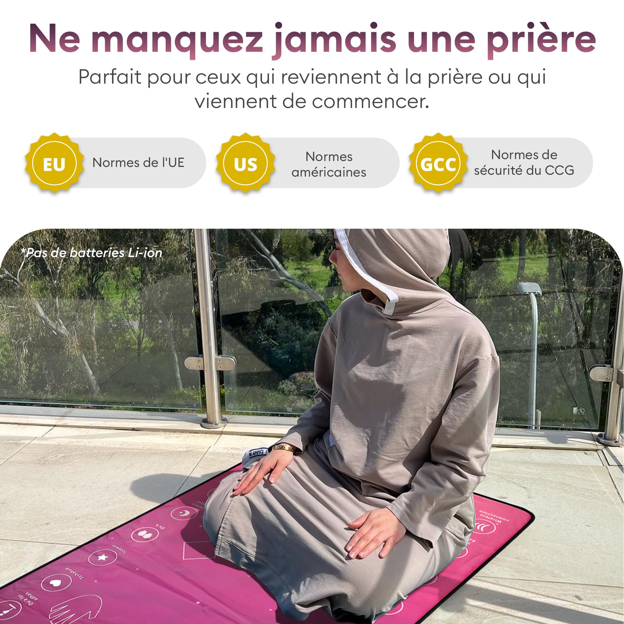 My Salah Mat Adultes – Tapis de Prière Intelligent Rose pour Apprendre Surates Salah Duas – Tapis Musulman avec 25 Touches Haut-Parleur Coran Arabe Français – Dès 8 Ans