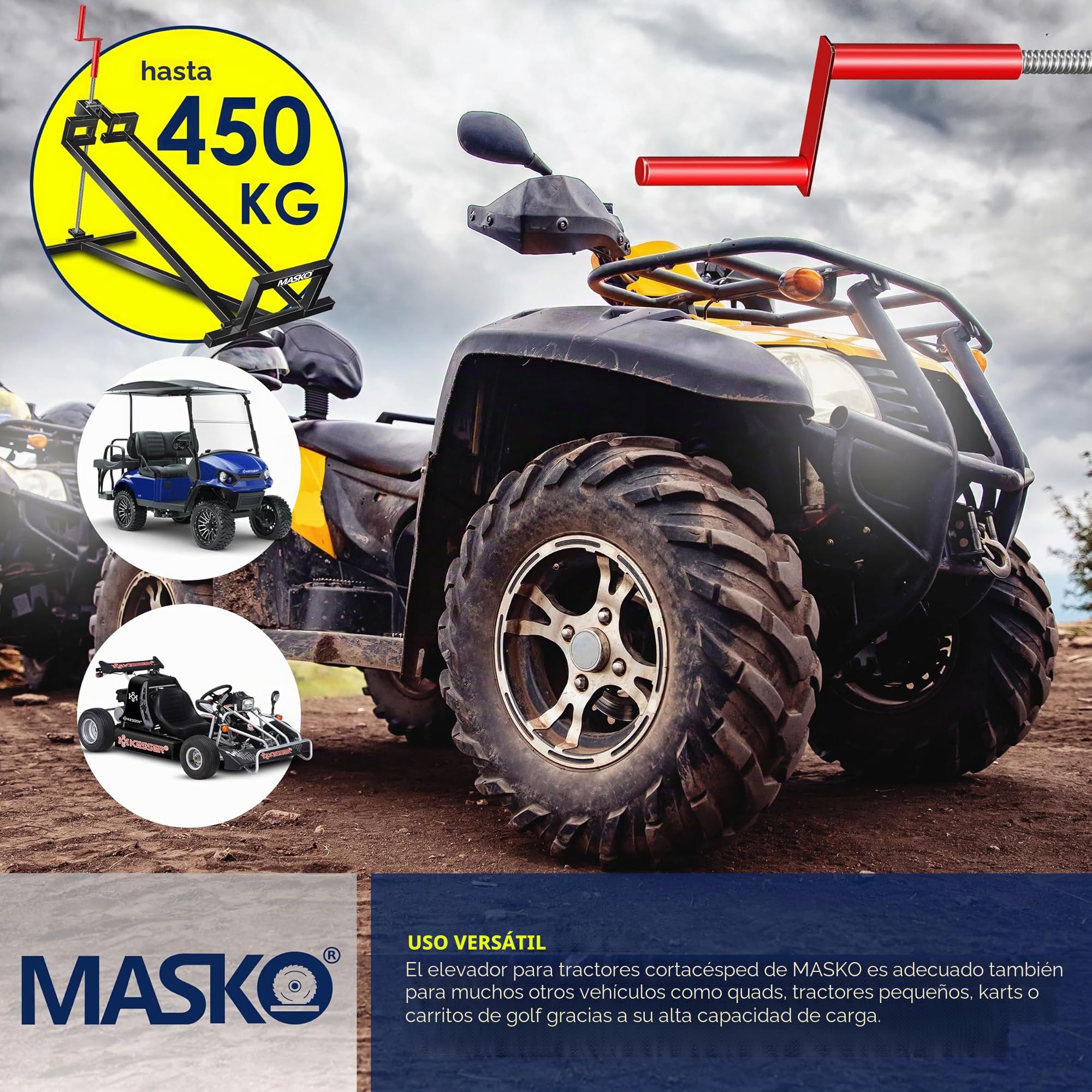 MASKO® Elevador para Tractores de Césped XXL 400 kg Plataforma Elevadora Levantador Cortacésped de Asiento Ayuda para Limpieza Universal +45° de Inclinación Ajustable Incluye Guantes de Trabajo Negro