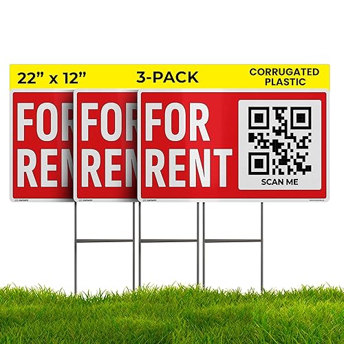 22×12 For Rent Sign (3-Pack) - Weatherproof, Double-Sided | Corrugated