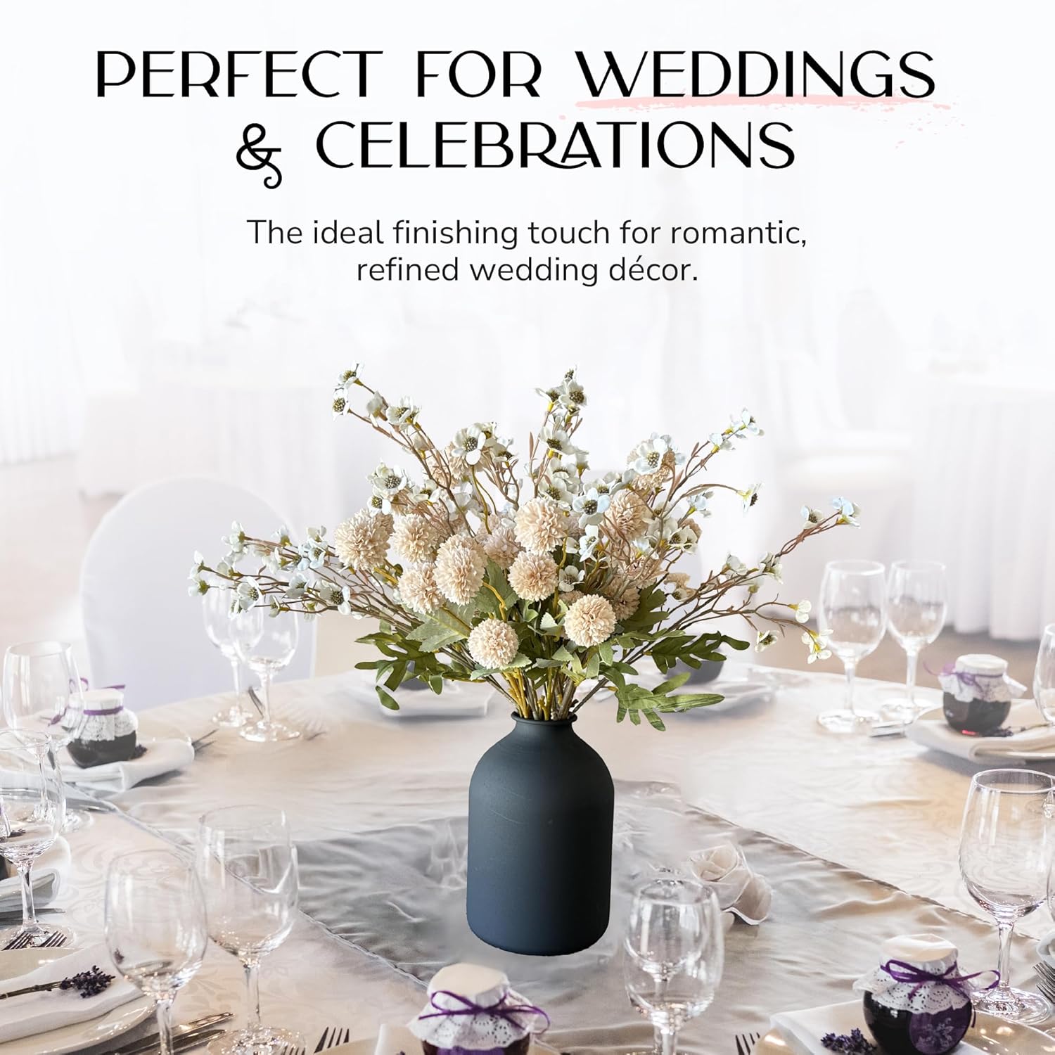 Chrysanthemum Flowers Artificial Kiku with Dogwood – 10 Cream Faux Pom Pom Mum Stems and White Dogwood Flowers for Vase, Silk Faux Floral Arrangement for Home Decor and Centerpiece Displays - Image 8