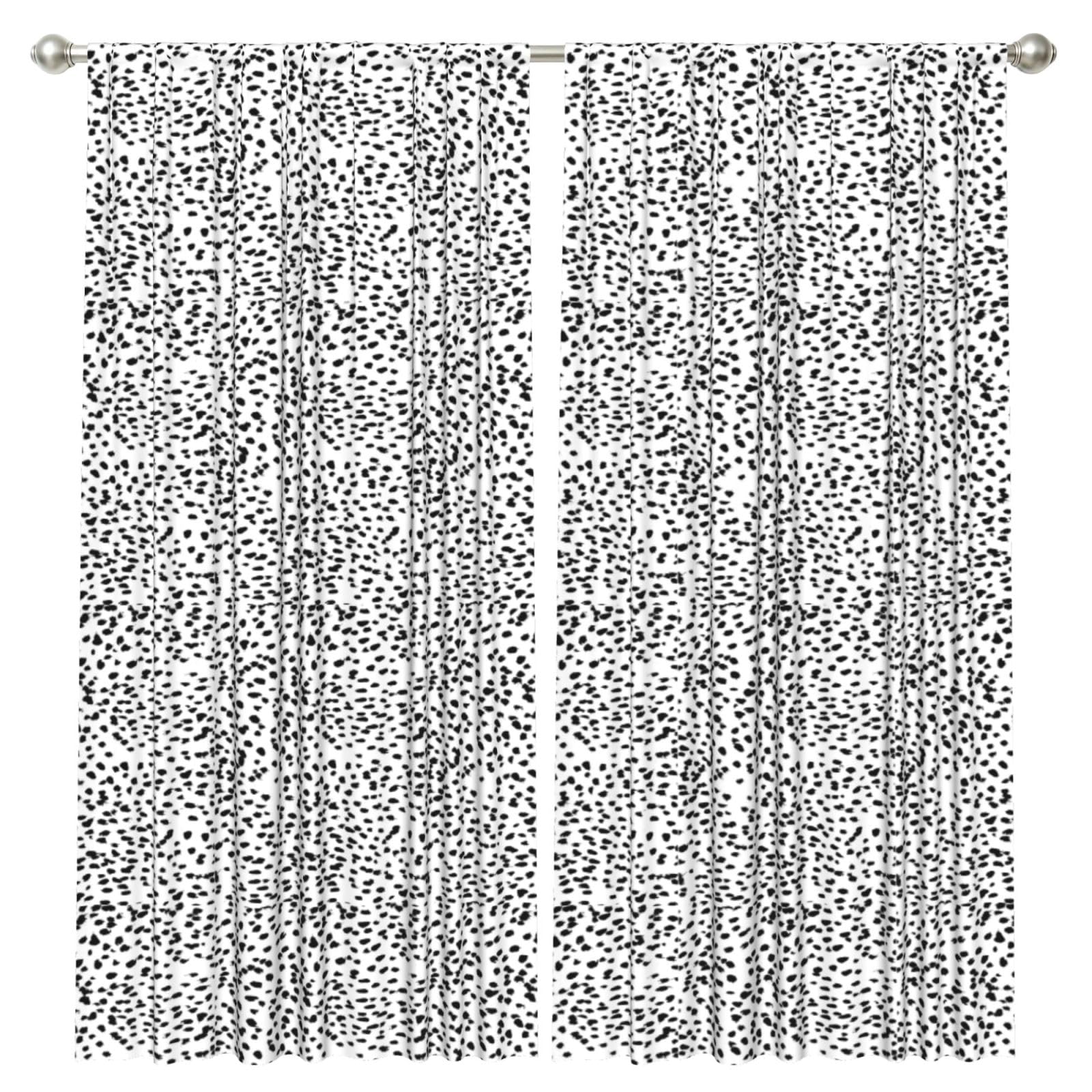 InOmak Black And White Animal Print Dalmatian Spot Dots, 2 Panels Window Curtains 52 x 84 Inch Blackout Curtains for Living Room Bedroom