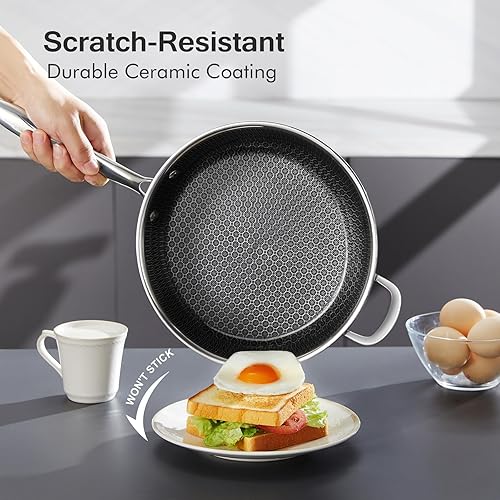 Miniatura 8 de Juego de sartenes, ollas y sartenes híbridas, sartén de 2.546.5 cuartos de galón, antiadherentes de 10 piezas Tri-play, sartén no tóxica con tapas